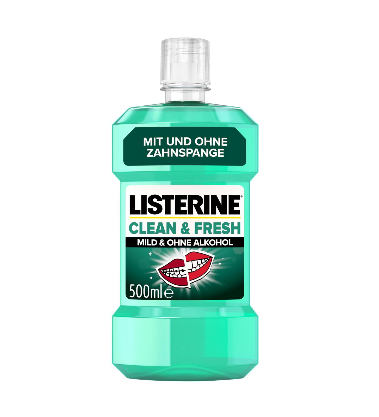 Buy Listerine Clean & Fresh 500 ml - Antibacterial Alcohol-Free Mouthwash with Essential Oils for Daily Dental Care | Ideal for Braces & Oral Hygiene - Buy Online on GoSupps.com