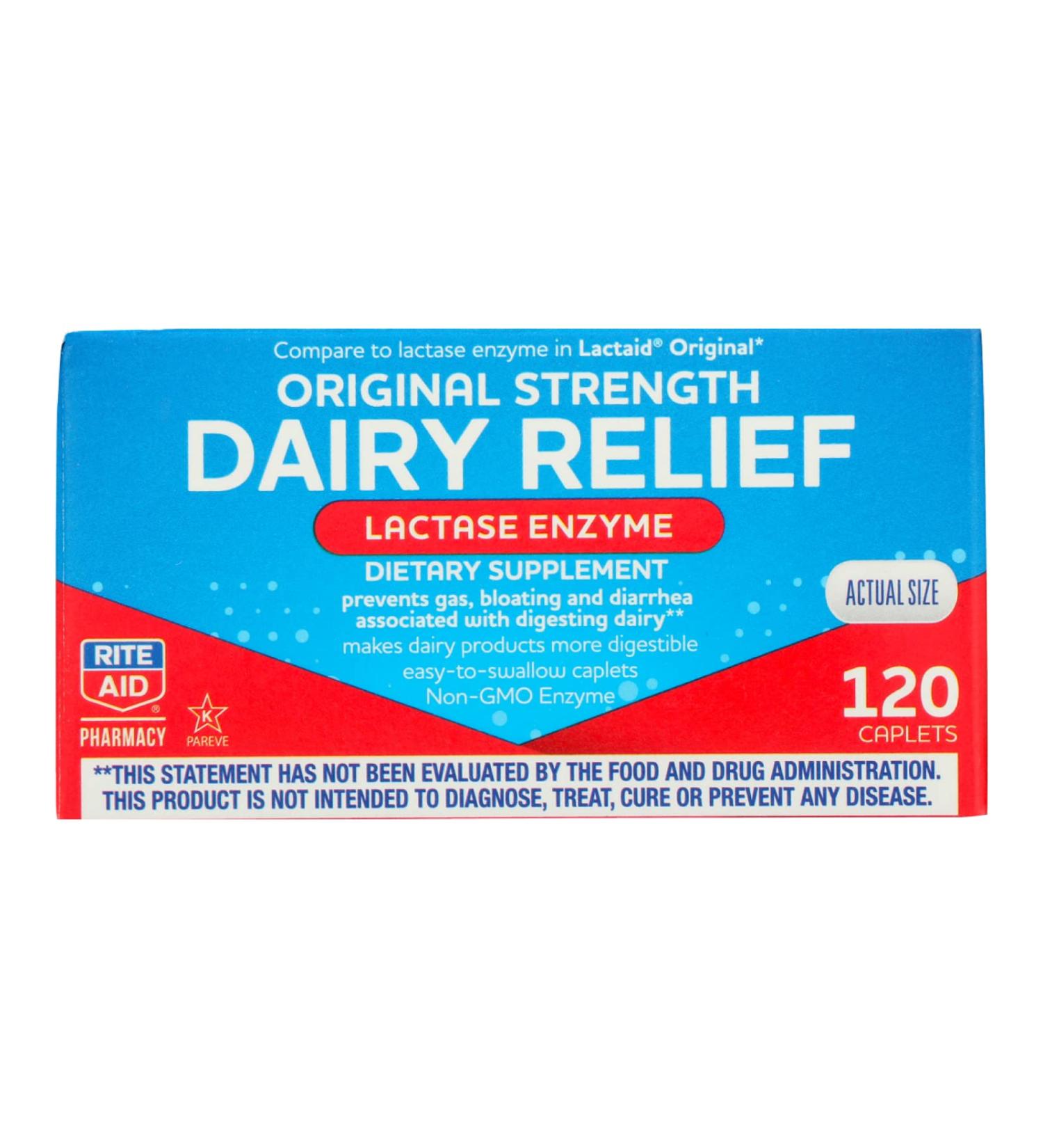Rite Aid Fast Acting Dairy Relief Lactase Enzyme 120 Caplets - Lactose Intolerance Supplement - Buy Online on GoSupps.com