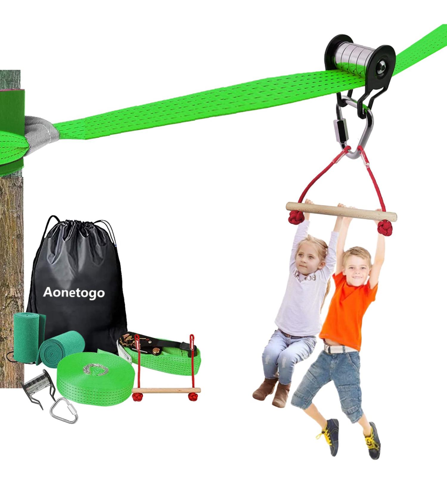 Aonetogo 65FT Slackline Pulley with Zipline & Monkey Bar - Warrior Obstacle Course for Kids & Adults - Outdoor Jungle Gym Set - Buy Online on GoSupps.com
