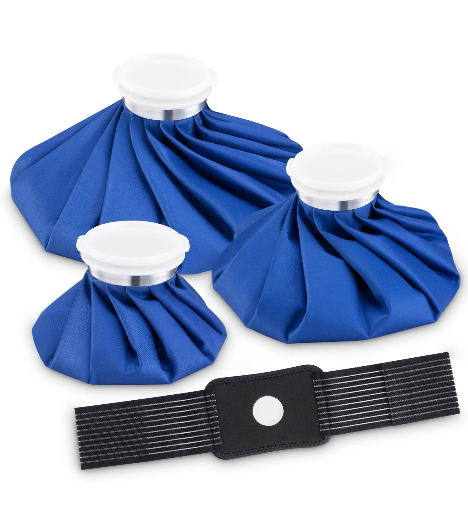 DoeDoe Reusable Ice Bag Packs for Injuries - 3 Refillable Packs (6/9/11 inches) with Elastic Wrap - Hot & Cold Therapy for Pain Relief - Headache, No-Leak Medical Ice Bag - Buy Online on GoSupps.com