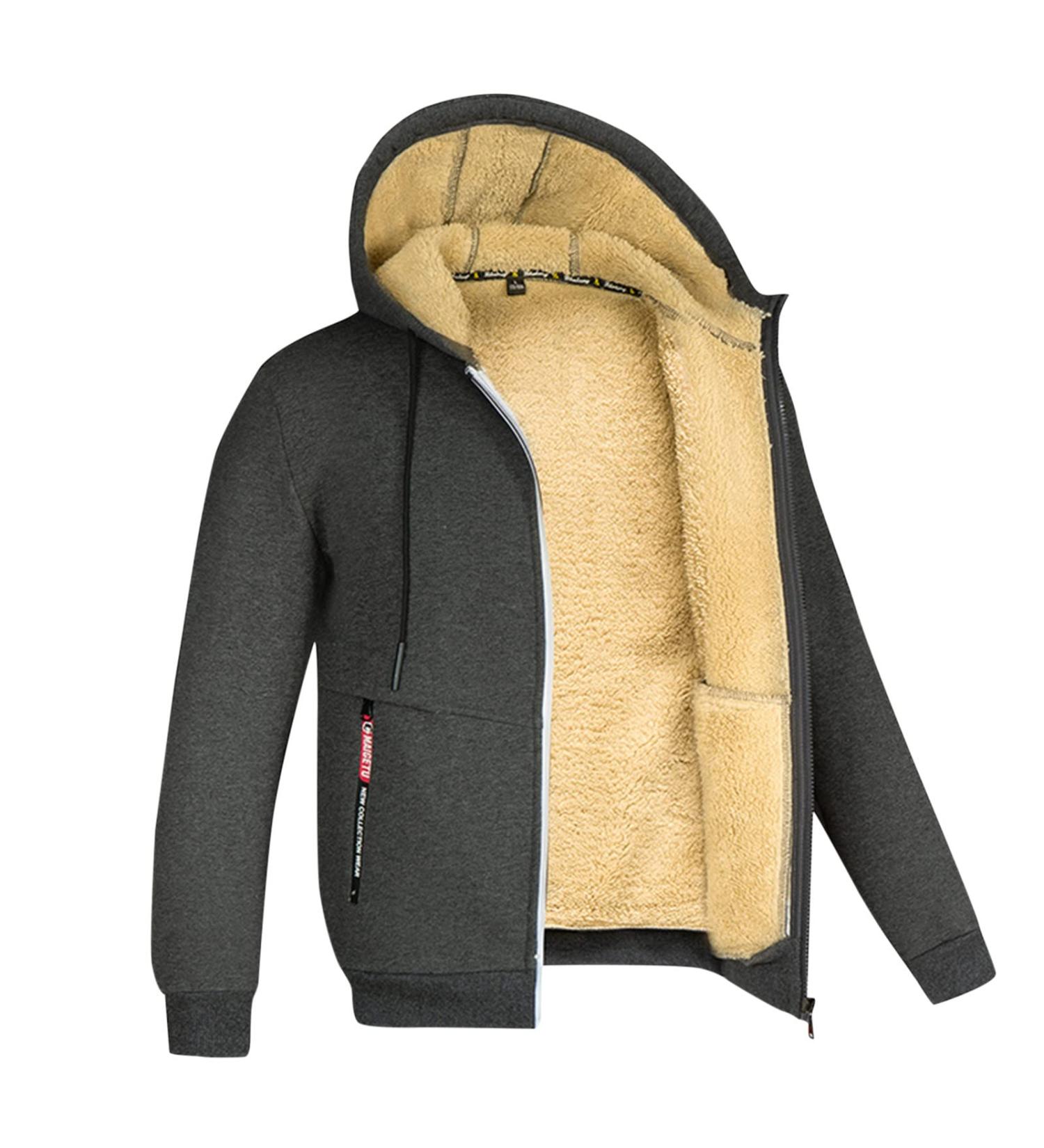 Shop Hanxiulin Men's Fleece Plush Jacket - Warm Windproof Long-Sleeved Hooded Sweater for Winter - Gray - Buy Online on GoSupps.com