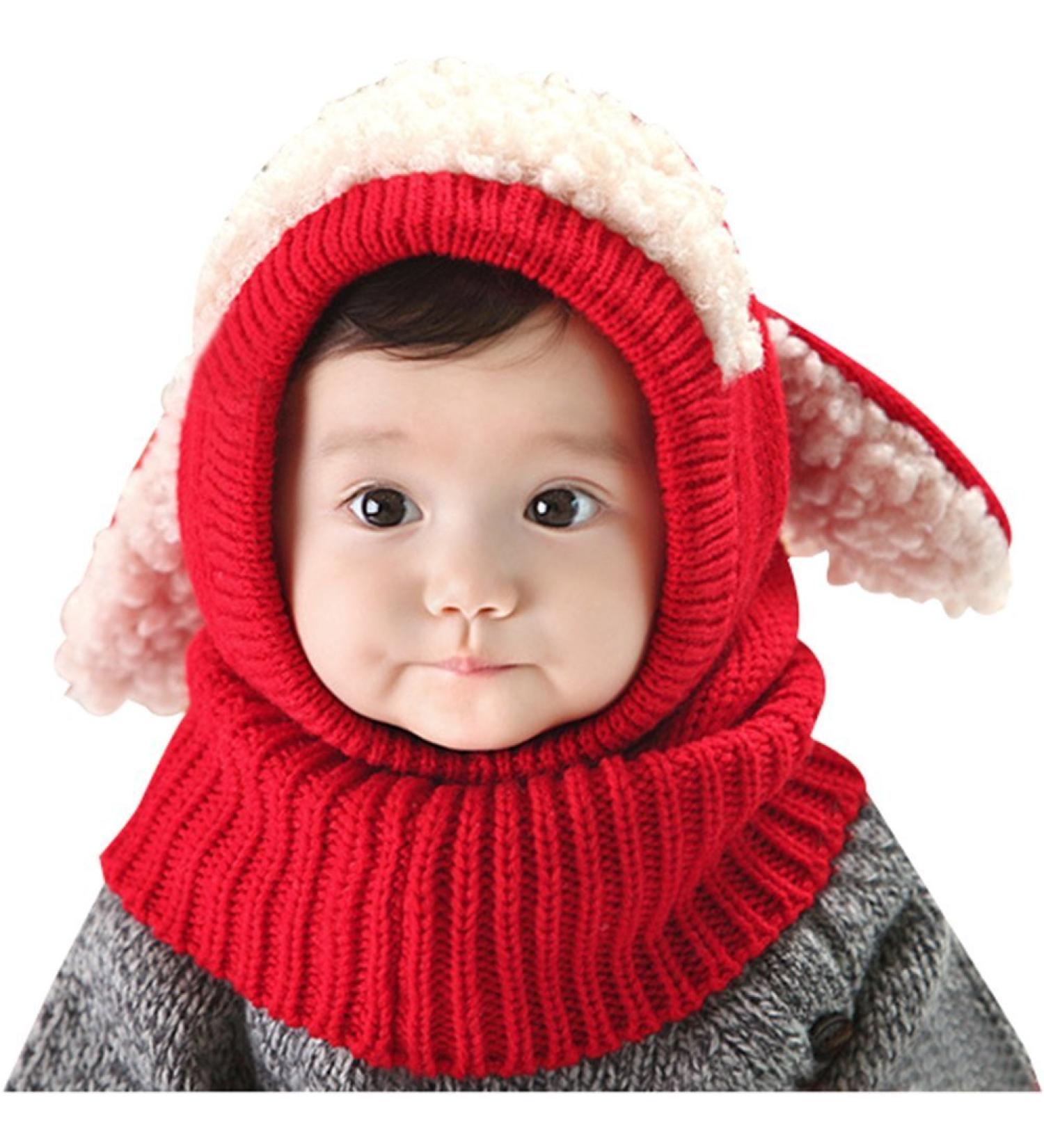 Tuopuda Baby Winter Hat Scarf Set | Cute Earflap Hood Knit Set for Kids 6-36 Months | Red - Buy Online on GoSupps.com