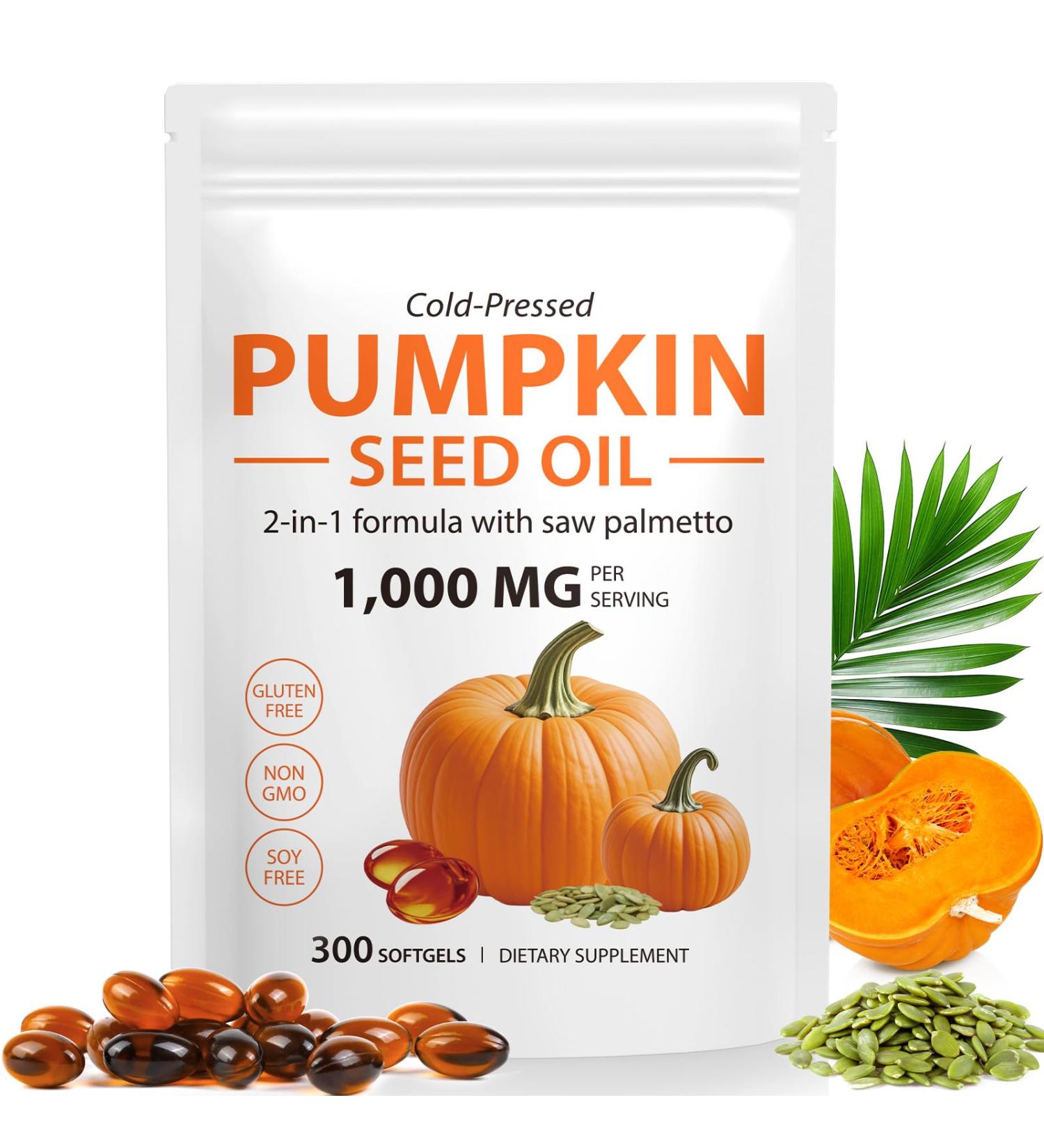 MXCZBSM Pumpkin Seed Oil with Saw Palmetto Capsules 2 in 1 Pumpkin Seed Oil Capsules for Hair Growth Non-GMO Cold Pressed Supports Hair Urinary Bladder & Prostate Health 300 Softgels - Buy Online on GoSupps.com
