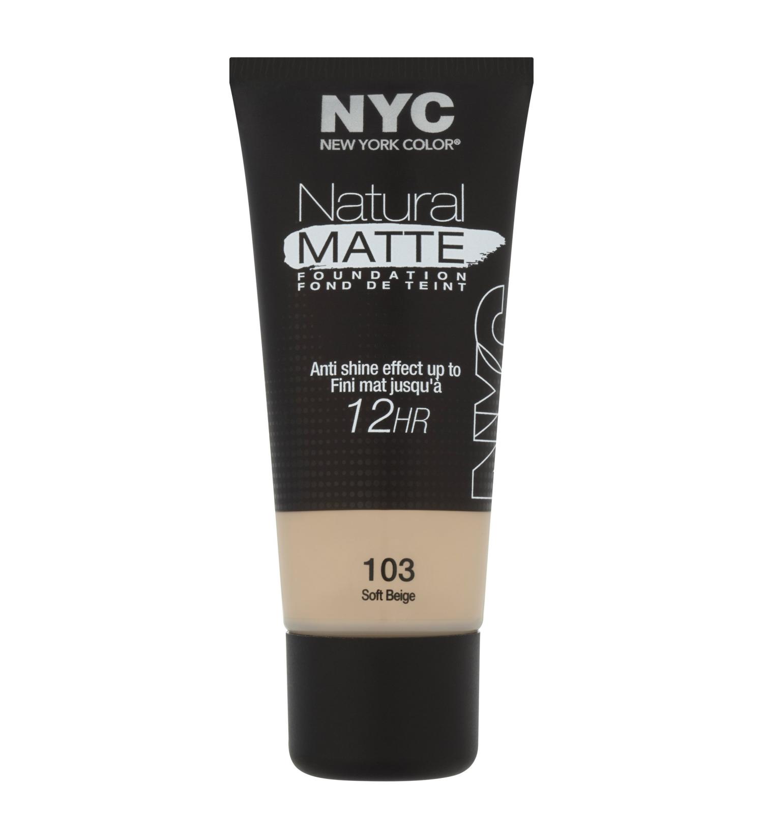 NYC Natural Matte Foundation 12HR Foundation Cream Face Makeup 30 ml - 103 Soft Beige - Buy Online on GoSupps.com