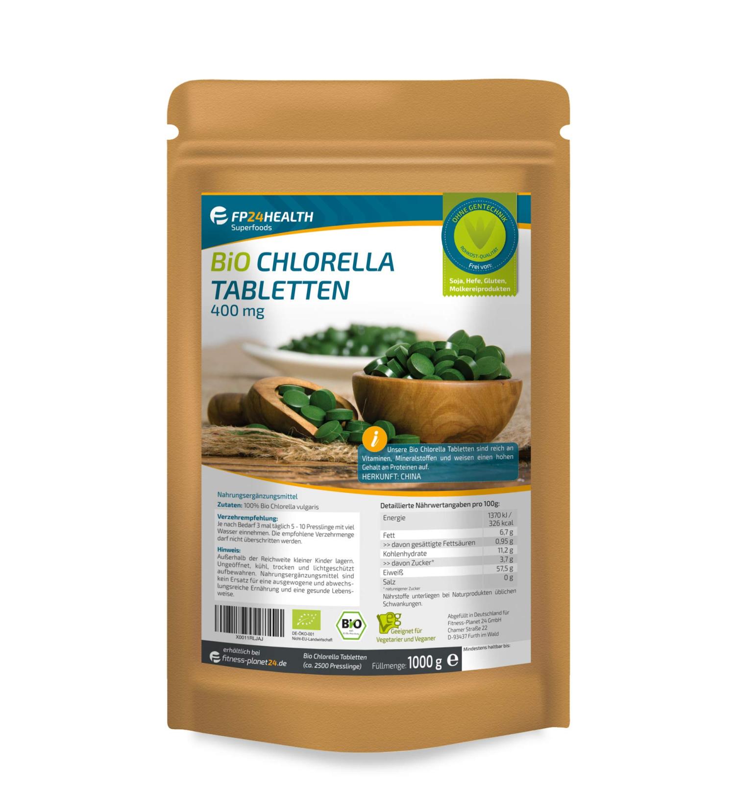 FP24 Health Bio Chlorella - 2500 tablets - 1kg - 400mg per tablet - Vulgaris - in zip bag - 1000g - Top quality