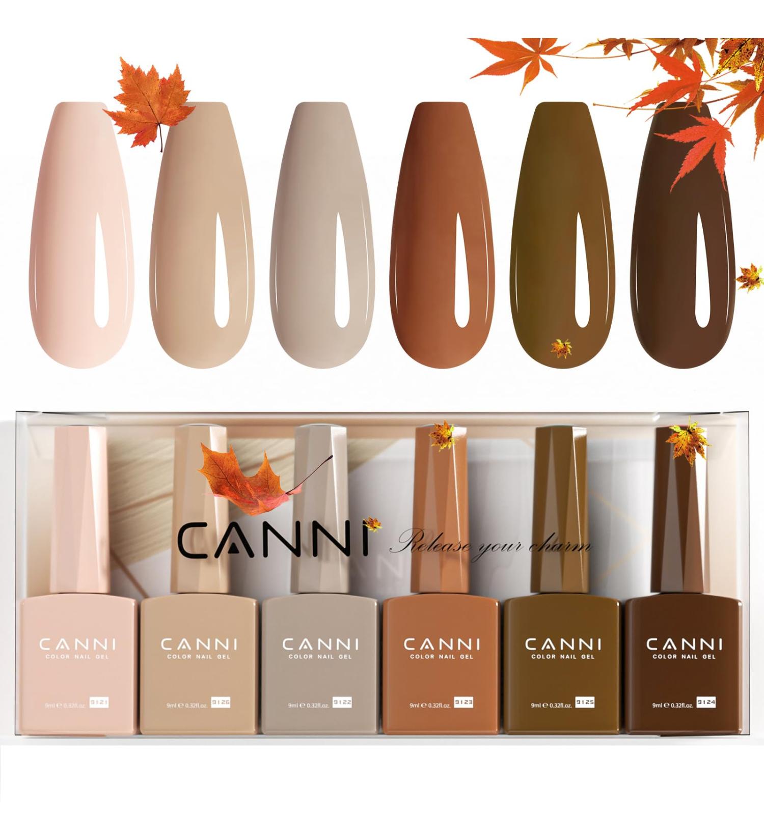 CANNI 6Pcs Hema-Free Nude Brown Gel Nail Polish Set - Dark Brown Fall Colors for DIY Home Salon & Holiday Gifts - 9ml Portable Nail Art Kit - Buy Online on GoSupps.com