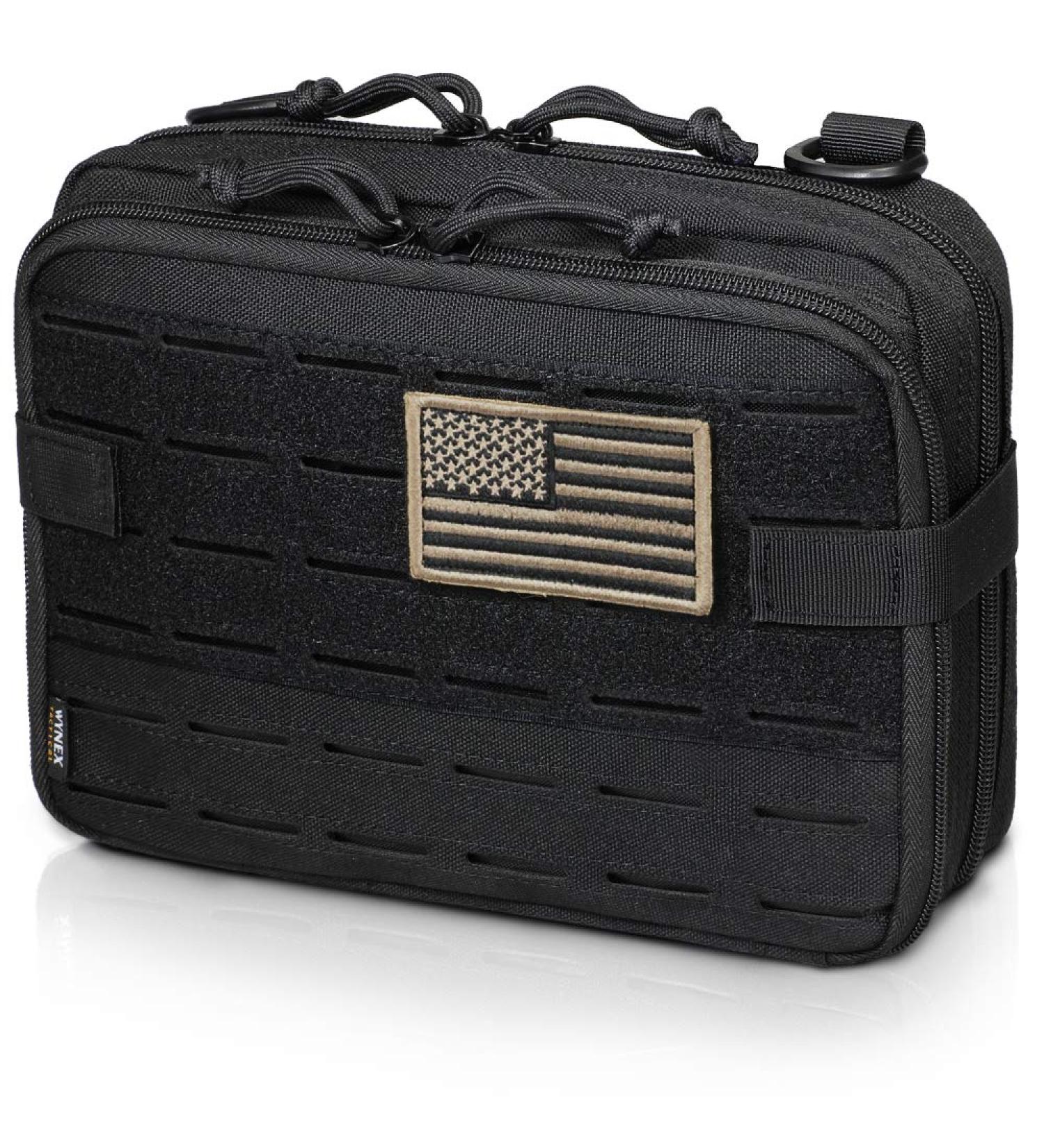 WYNEX Tactical Molle Admin Pouch of Laser Cut Design Utility Pouches Molle Attachment Military Medical EMT Organizer with Map Pocket EDC EMT Pack IFAK Tool Holder Universal U.S.A Patch Included Black - Buy Online on GoSupps.com