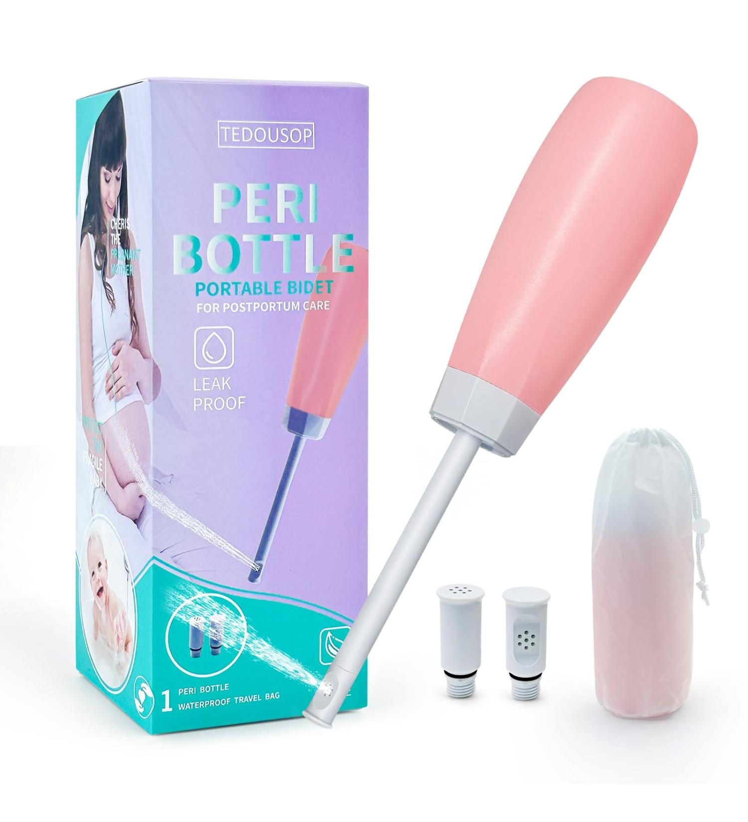 Portable Bidet for Travel - 400ml Peri Bottle for Postpartum Care | Waterproof Handled Bidet in Pink - Buy Online on GoSupps.com