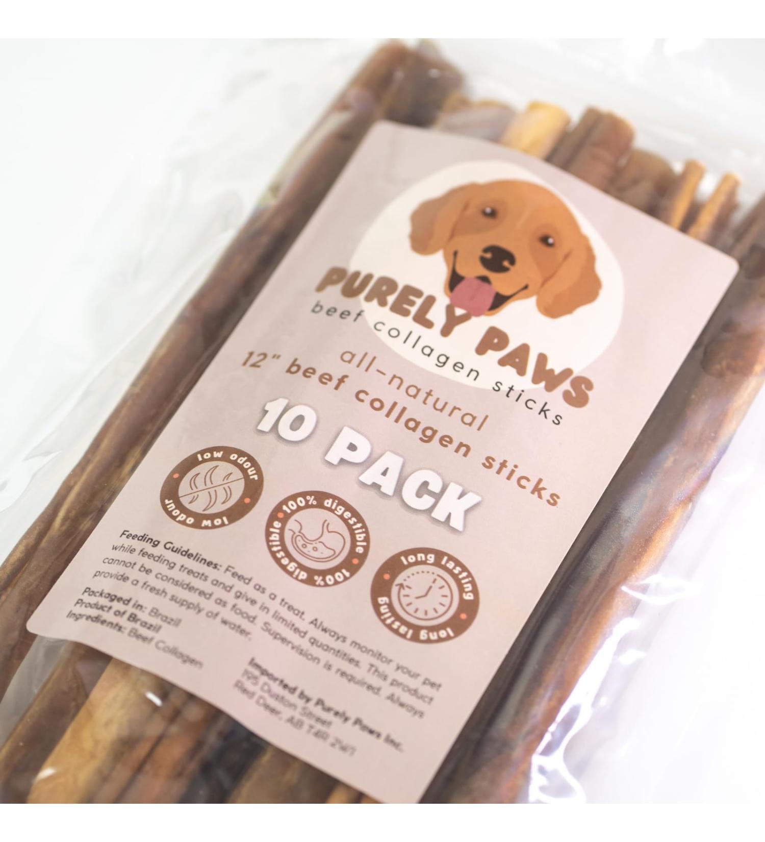 Purely Paws All-Natural Beef Collagen Sticks - Safe Digestible Dog Chews - Long-Lasting Low-Odour Rawhide Free (12 Inch 10 Count) 12 (10 Pack) - Buy Online on GoSupps.com