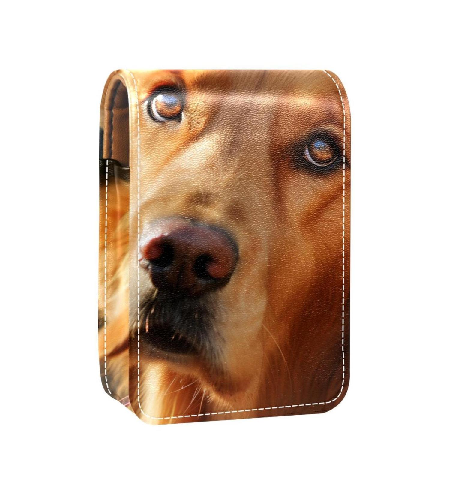 Luxury Leather Lipstick Case with Mirror | Mini Lip Gloss Organizer - Golden Retriever Design - Buy Online on GoSupps.com