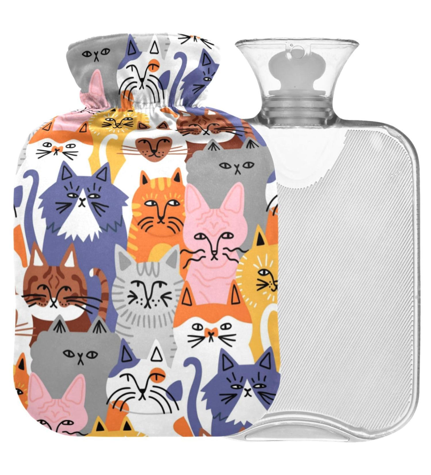 Naanle Cartoon Cats Hot Water Bottle - 1L Transparent Design for Pain Relief & Warm Therapy | Ideal Bed Hand & Feet Warmer - Buy Online on GoSupps.com