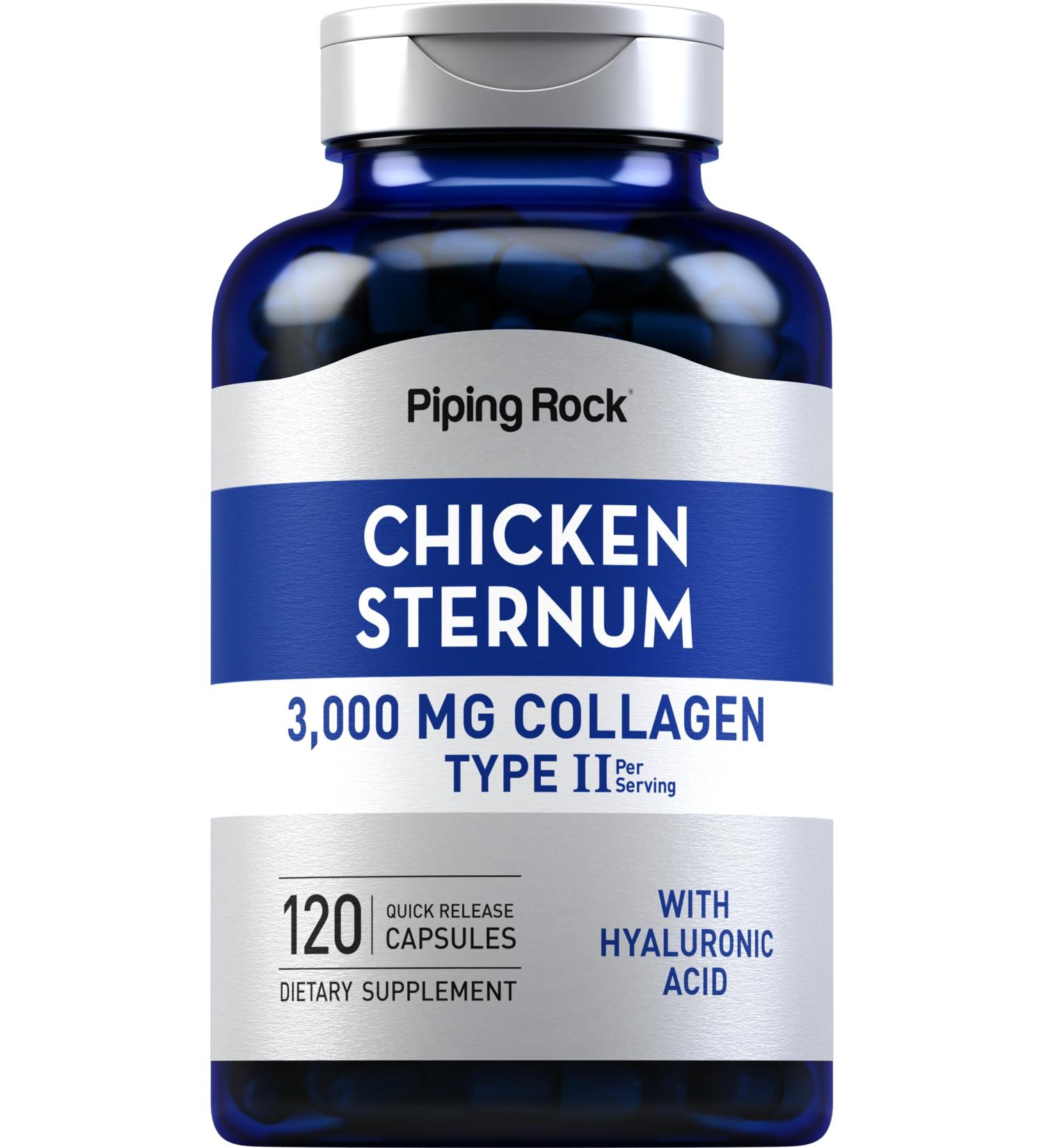 Piping Rock Chicken Sternum Type II Collagen Supplement | 3000mg | 120 Capsules | with Hyaluronic Acid | Non-GMO Gluten Free - Buy Online on GoSupps.com