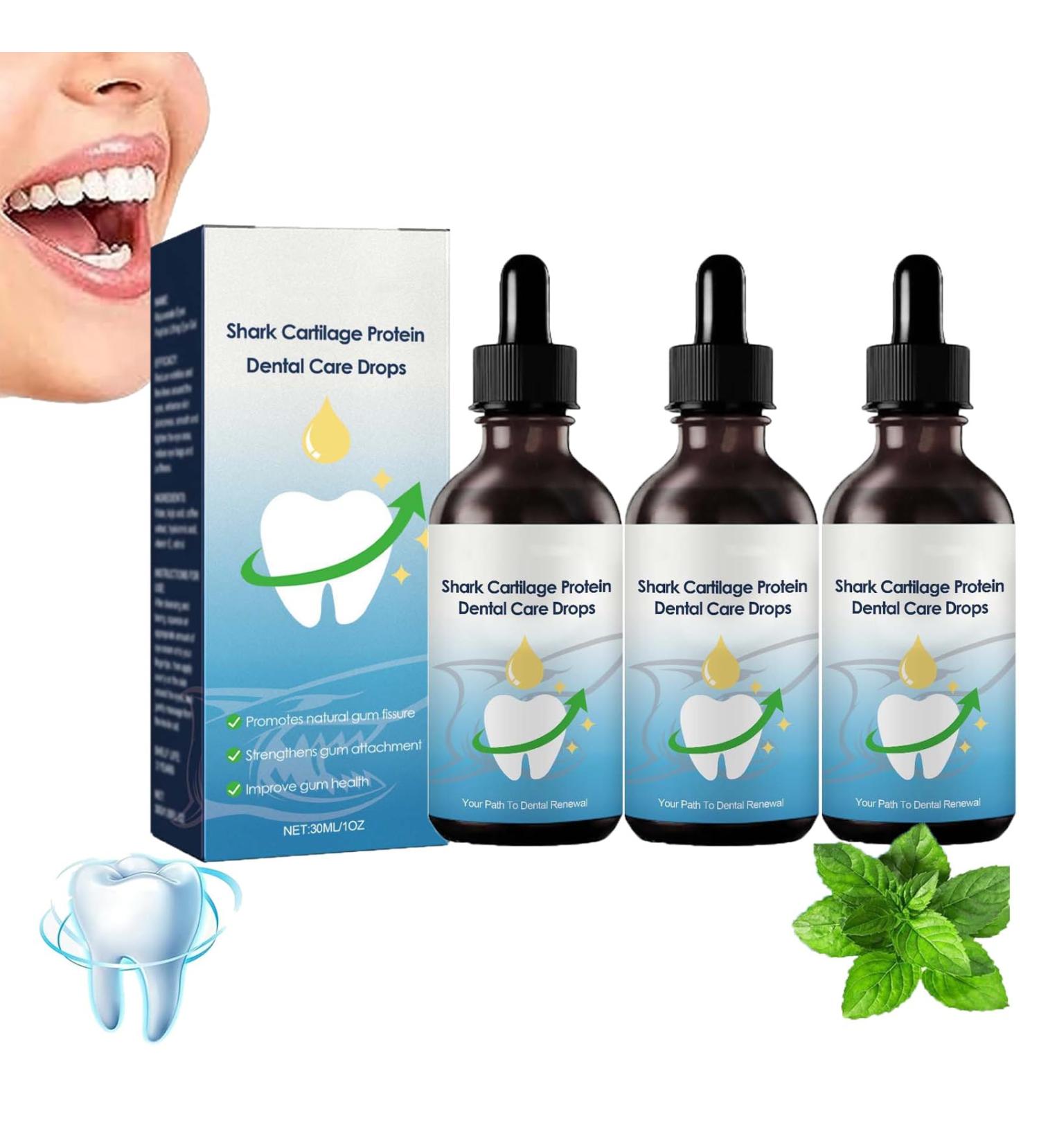 Shark Cartilage Protein Dental Regrowth Drops Shark Cartilage Protein Dental Care Drops Gum Regrowth for Receding Gums Gum Regrowth Treatment Gum Relief Drops Strengthen Gum Attachment (3PCS) - Buy Online on GoSupps.com