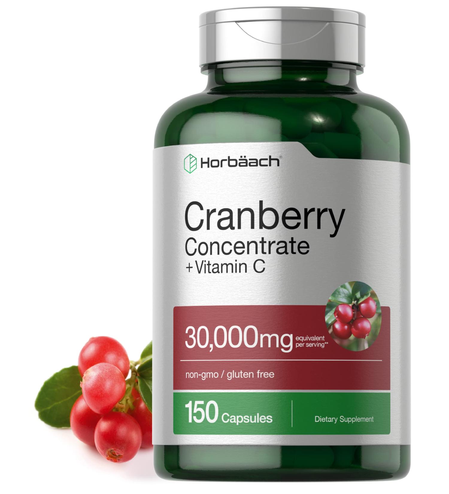 High Potency Cranberry Concentrate with Vitamin C | 30,000mg | 150 Capsules | Non-GMO & Gluten-Free | by Horbaach - Buy Online on GoSupps.com