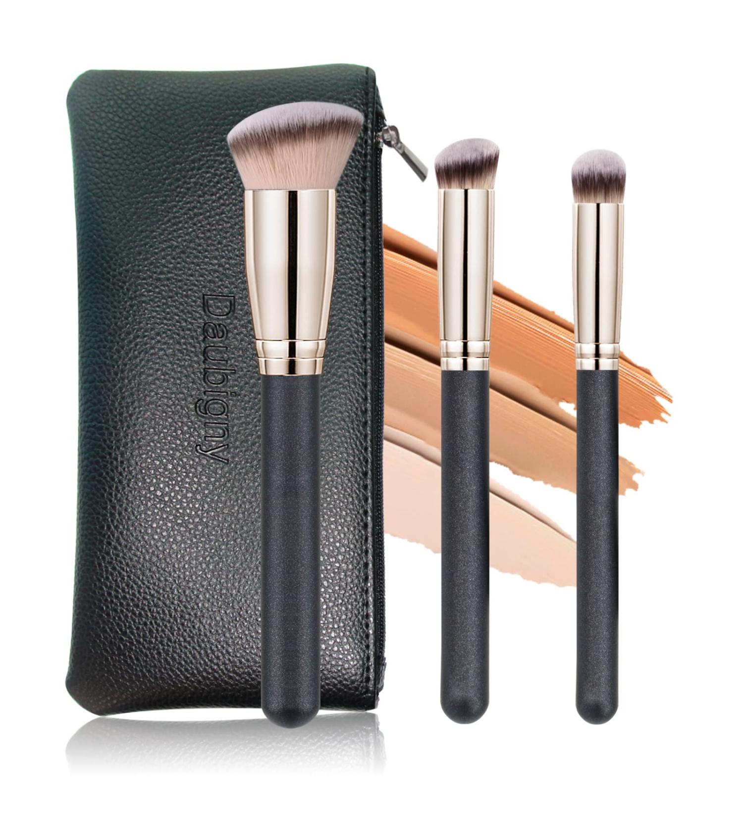 Daubigny Pro Kabuki Makeup Brushes Set - Premium Synthetic Bristles for Flawless Liquid Foundation Application - 3pcs Black Brushes - Buy Online on GoSupps.com
