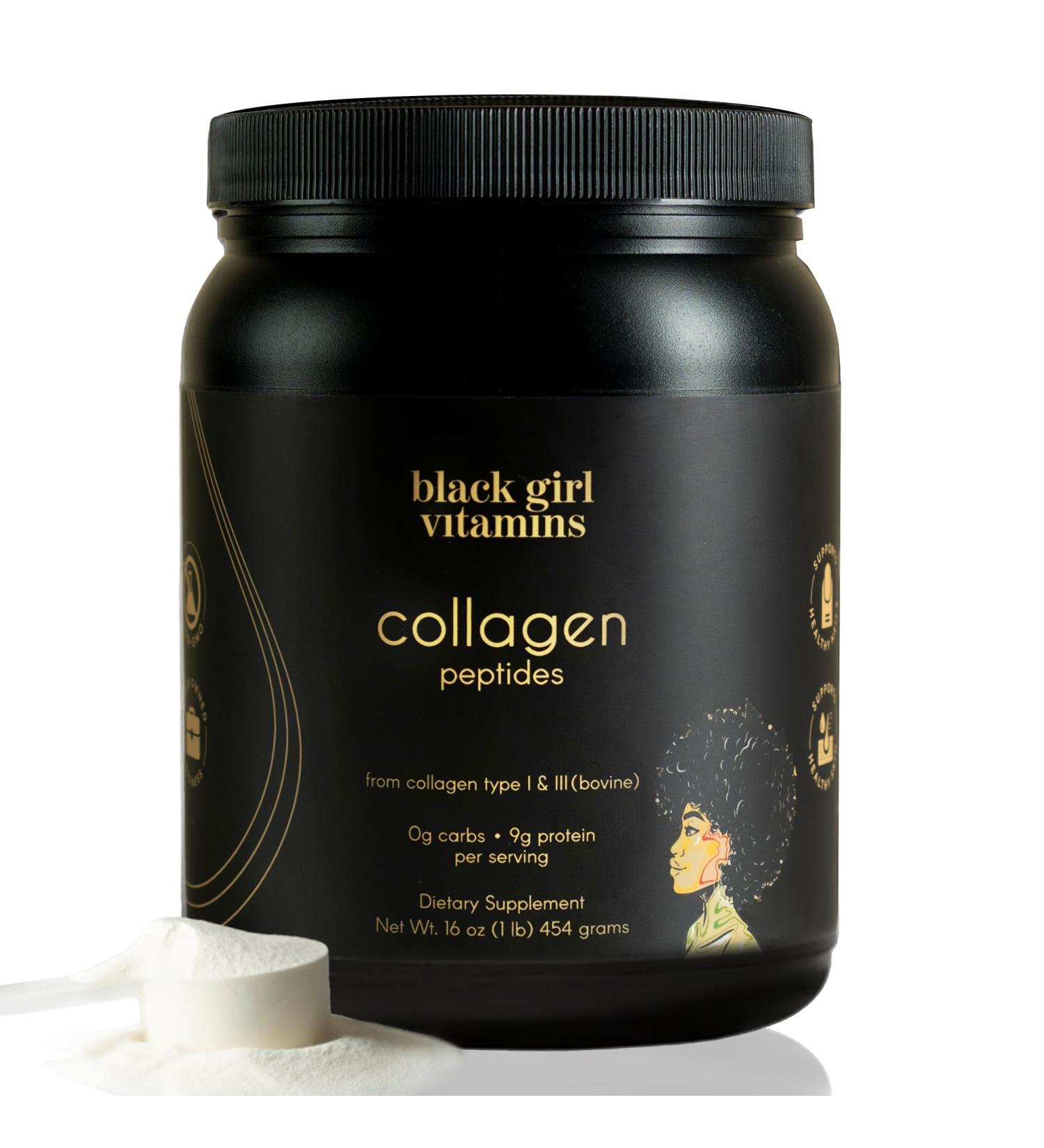 Black Girl Vitamins | Collagen Peptides Powder - Collagen for Skin Hair & Nails - Unflavoured Hydrolyzed Collagen Powder Dairy-Free Gluten-Free Collagen for Women and Men - 16oz - Buy Online on GoSupps.com