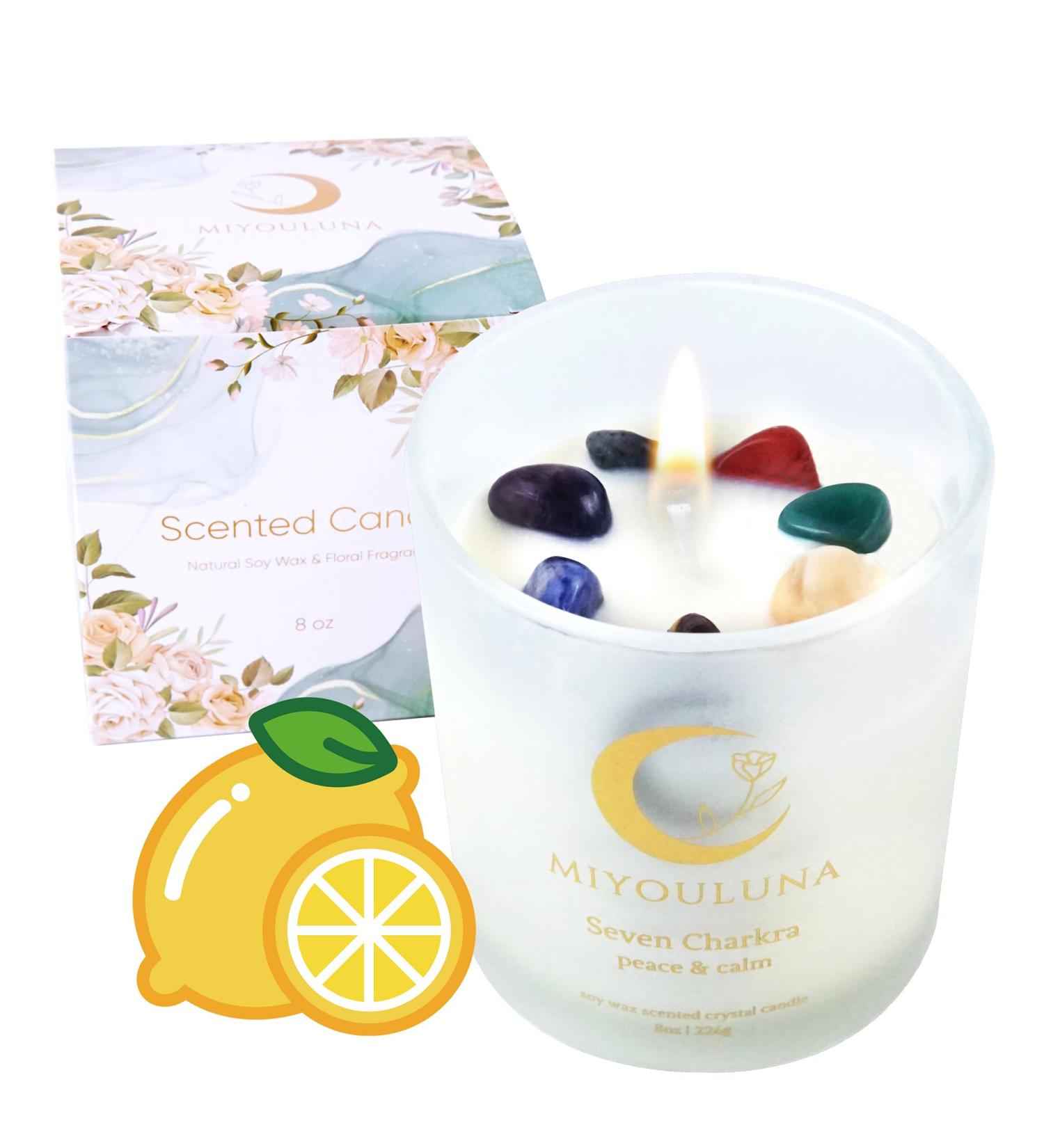 Lemon Aromatherapy Candle with Crystals | 8oz 100% Natural Soy Wax | 40H Burn | Perfect Gift for Women Moms & Men | Ideal for Home Relaxation & Birthdays - Buy Online on GoSupps.com
