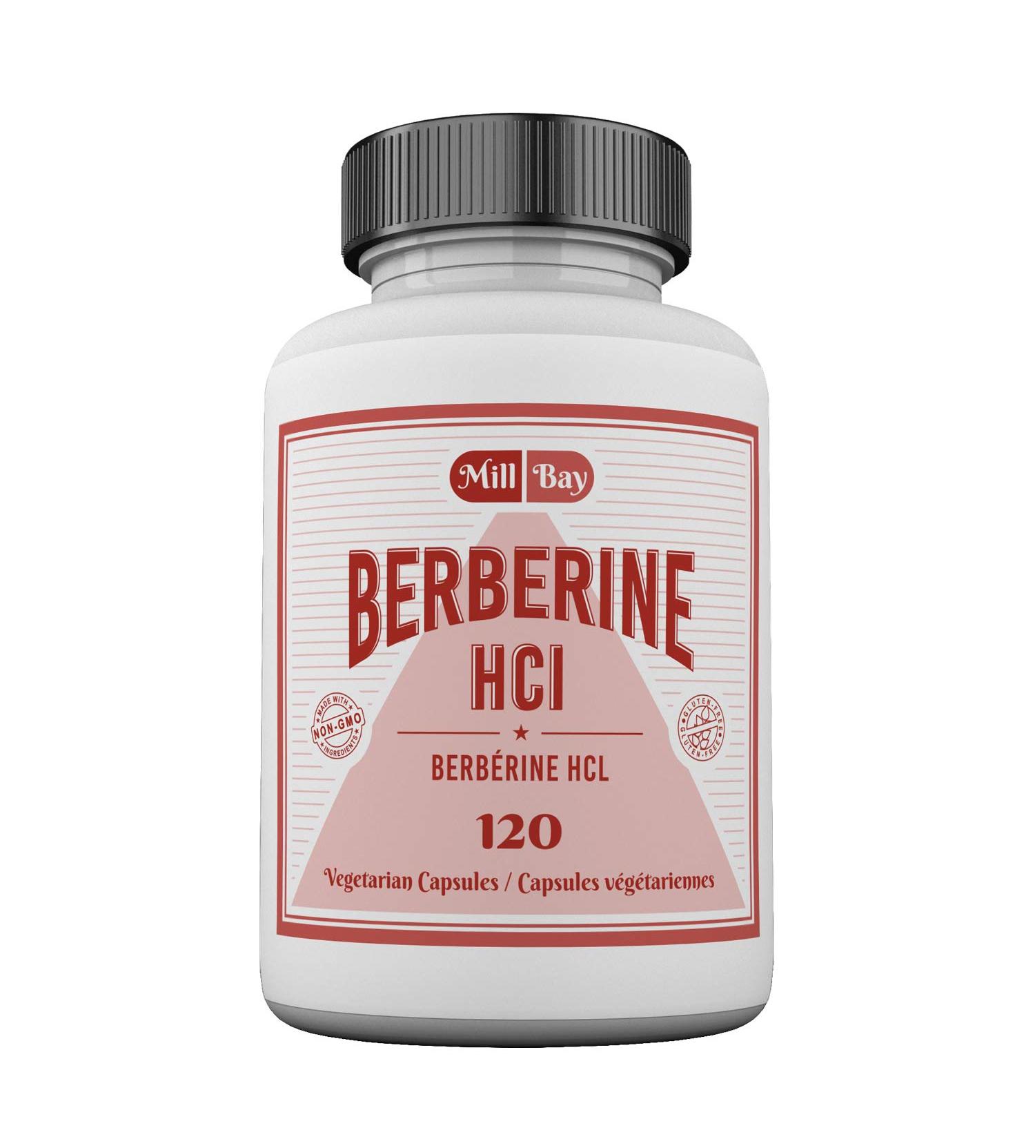 Mill Bay Berberine HCL Supplement For Healthy Glucose Metabolism and Cardiovascular Health - 120 Capsules (250mg) - Buy Online on GoSupps.com