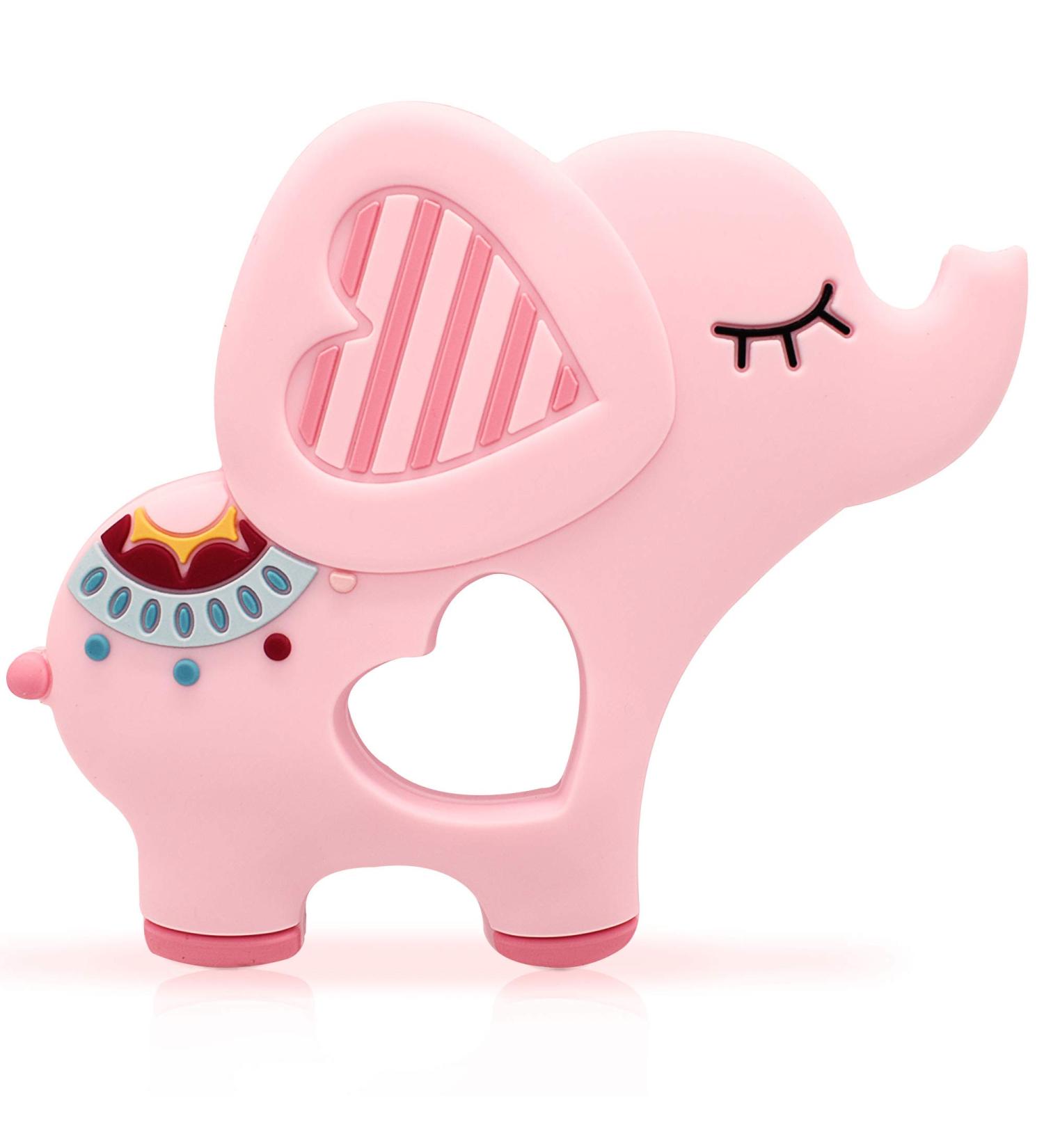 Bigspinach Soft Pink Elephant Teether | Silicone Teething Toy for Babies 0-12 Months | Gum Massager & Anxiety Relief | Gift for Girls - Buy Online on GoSupps.com