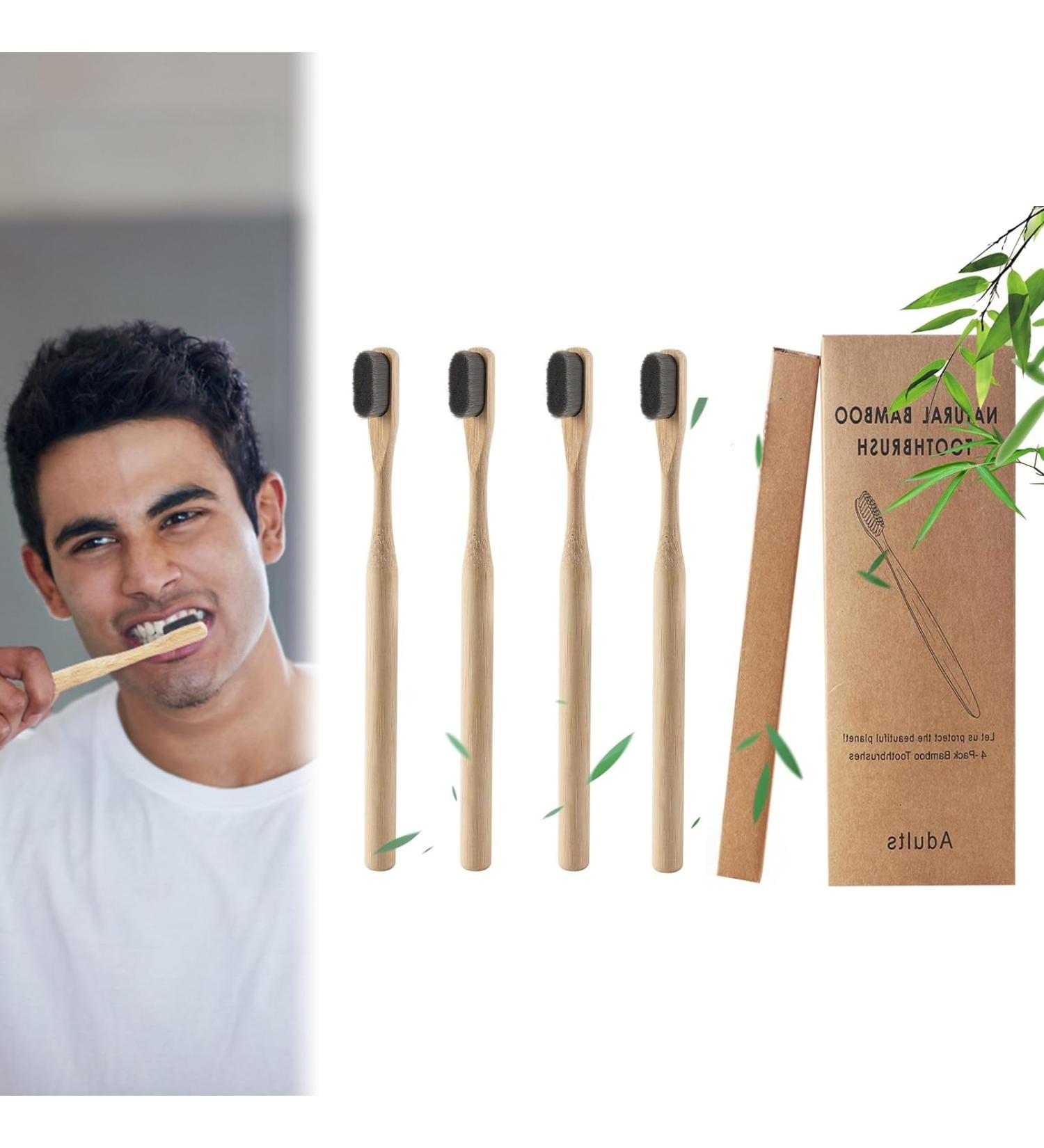 Eco-Friendly Bamboo Toothbrush Set - 4 Sustainable Nano Toothbrushes with 20 000 Soft Bristles - Buy Online on GoSupps.com