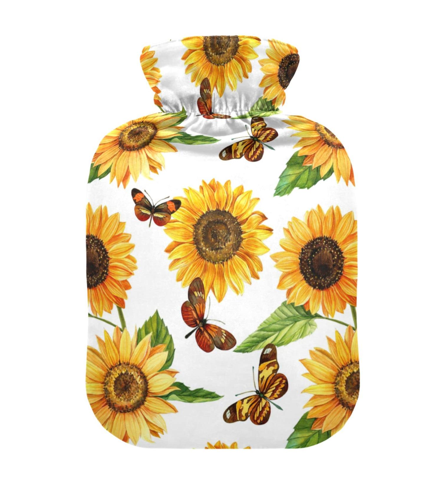 Hot Water Bottles with Watercolor Sunflower Cover - 2L Pain Relief & Warmth for Cramps Hands & Feet - Buy Online on GoSupps.com