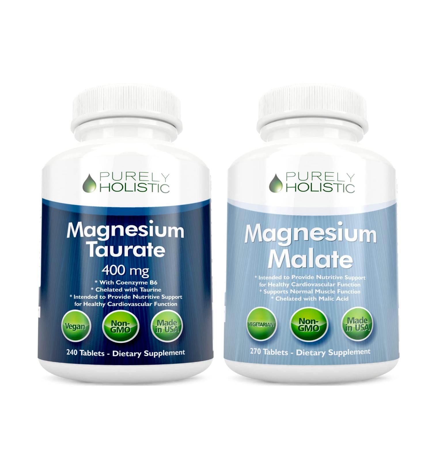 Highly Bioavailable Magnesium Taurate & Malate Bundle - 400mg - 270 + 270 Veg Tabs - Buy Online on GoSupps.com