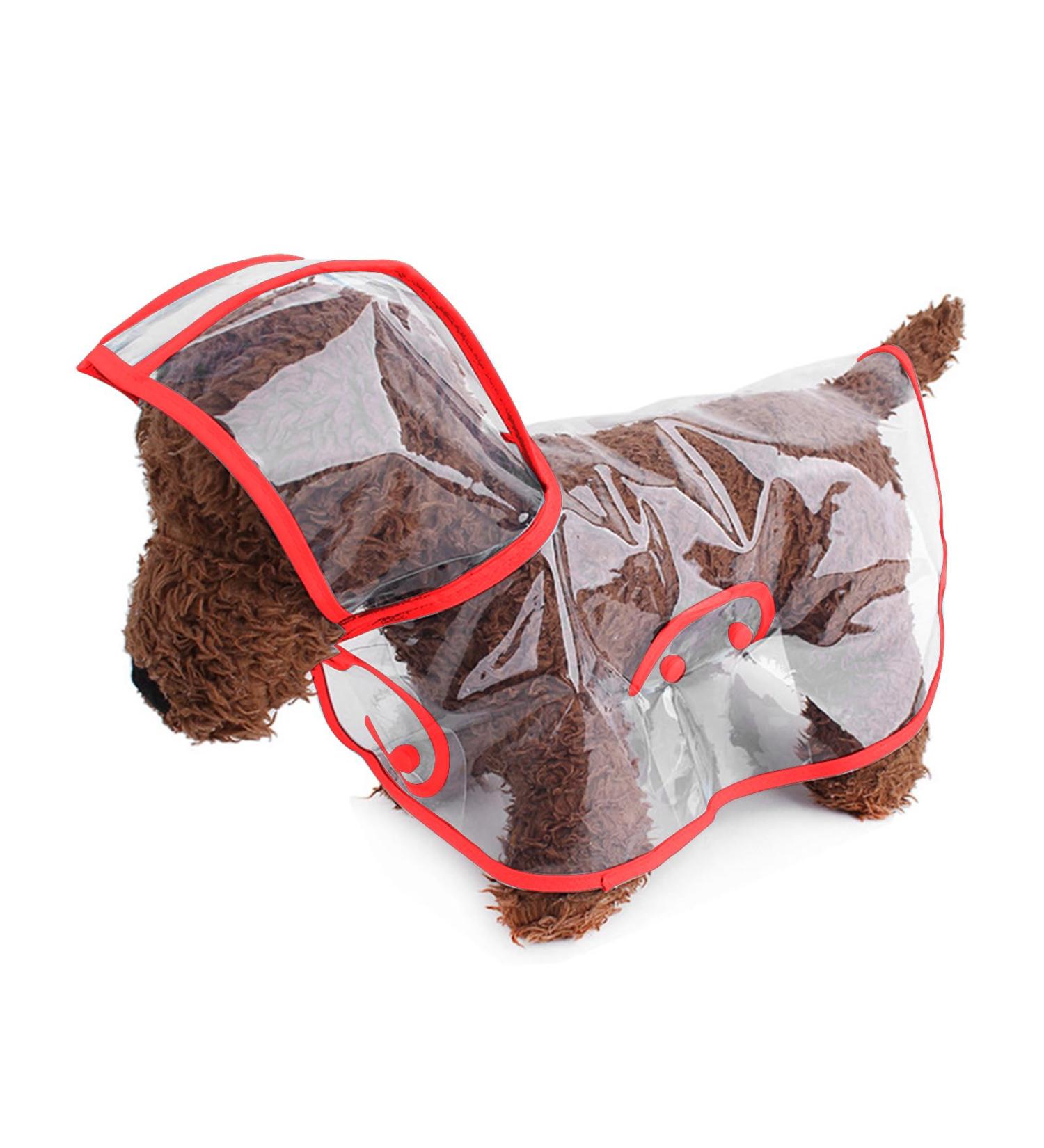Shop Petcute Waterproof Dog Raincoat with Hood - Transparent PVC Breathable Button Closure | Ideal for Medium & Large Dogs in Red - Buy Online on GoSupps.com