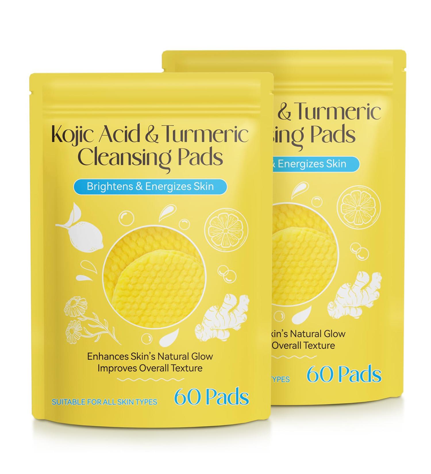 2 Pack Turmeric Cleansing Pads | Foaming Exfoliating Pads with Vitamin B5 & C | Lemon Chamomile Face Pads - 60 Count - Buy Online on GoSupps.com