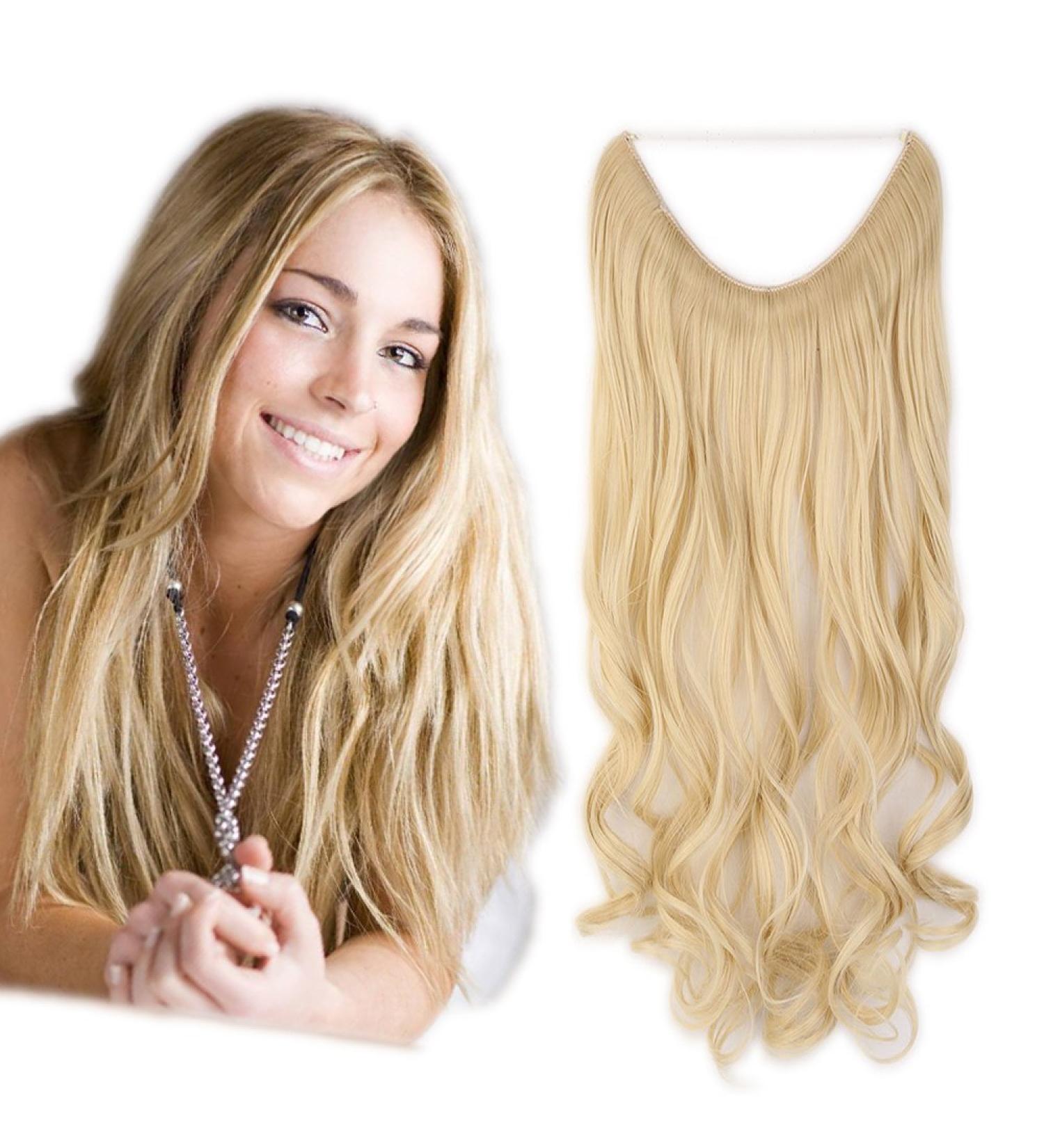 Shop Hairpiece Extensions | Invisible Wire Thickening Hair Weft - Bleached Blonde Wavy 50cm 90g - International Shipping Available - Buy Online on GoSupps.com