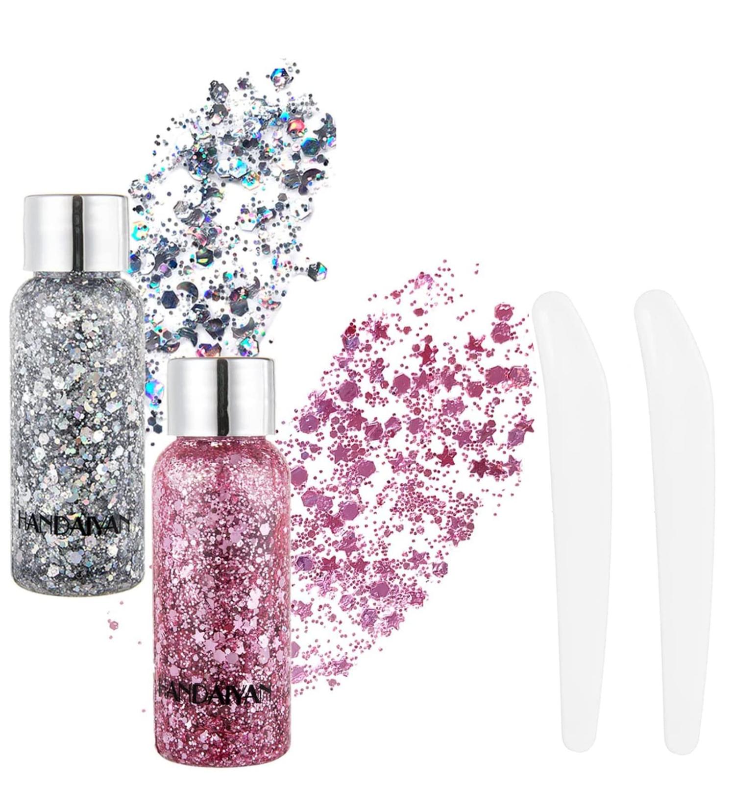 Shop Body Glitter Gel - Festival & Mermaid Chunky Sparkling Glitter Liquid for Face & Body | Long-Lasting Silver & Pink Sequins - Buy Online on GoSupps.com