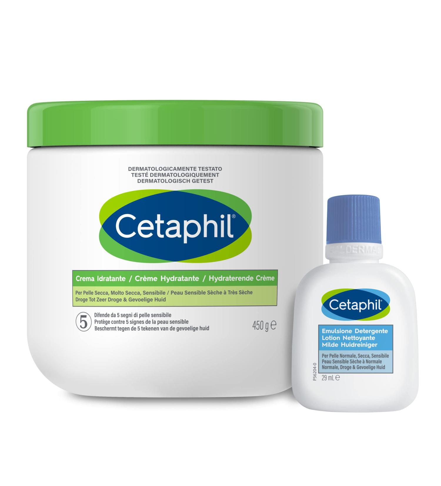 Cetaphil Moisturizing Face and Body Cream Fragrance Free 450g Size + Emulsion Face & Body Cleanser Fragrance Free Travel Size 30ml - Buy Online on GoSupps.com