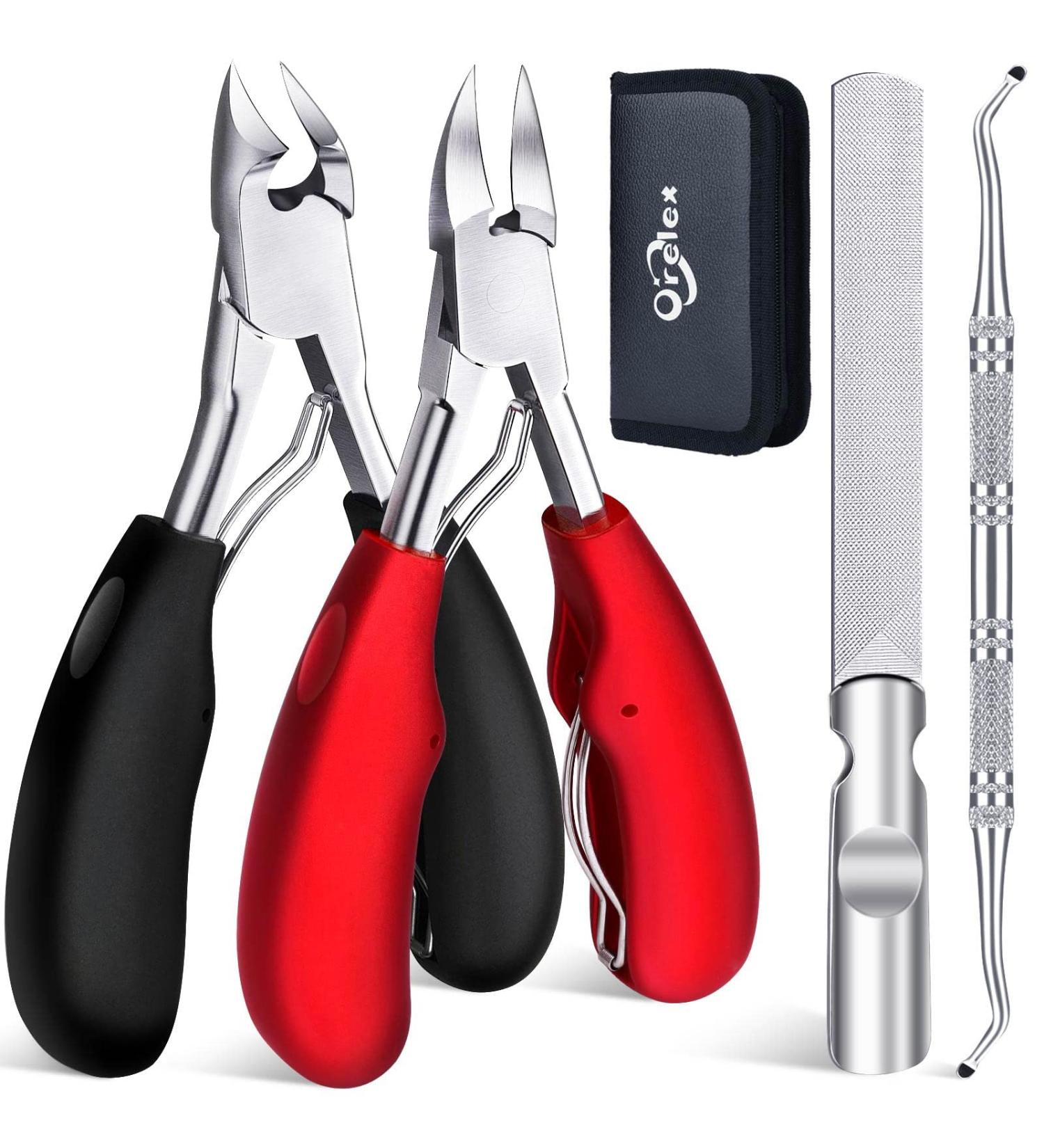Orelex Heavy Duty Toenail Clippers for Thick Nails & Ingrown Toenails - Sharp Curved Blade Grooming Tool for Men, Adults & Seniors - Black+Red - Buy Online on GoSupps.com