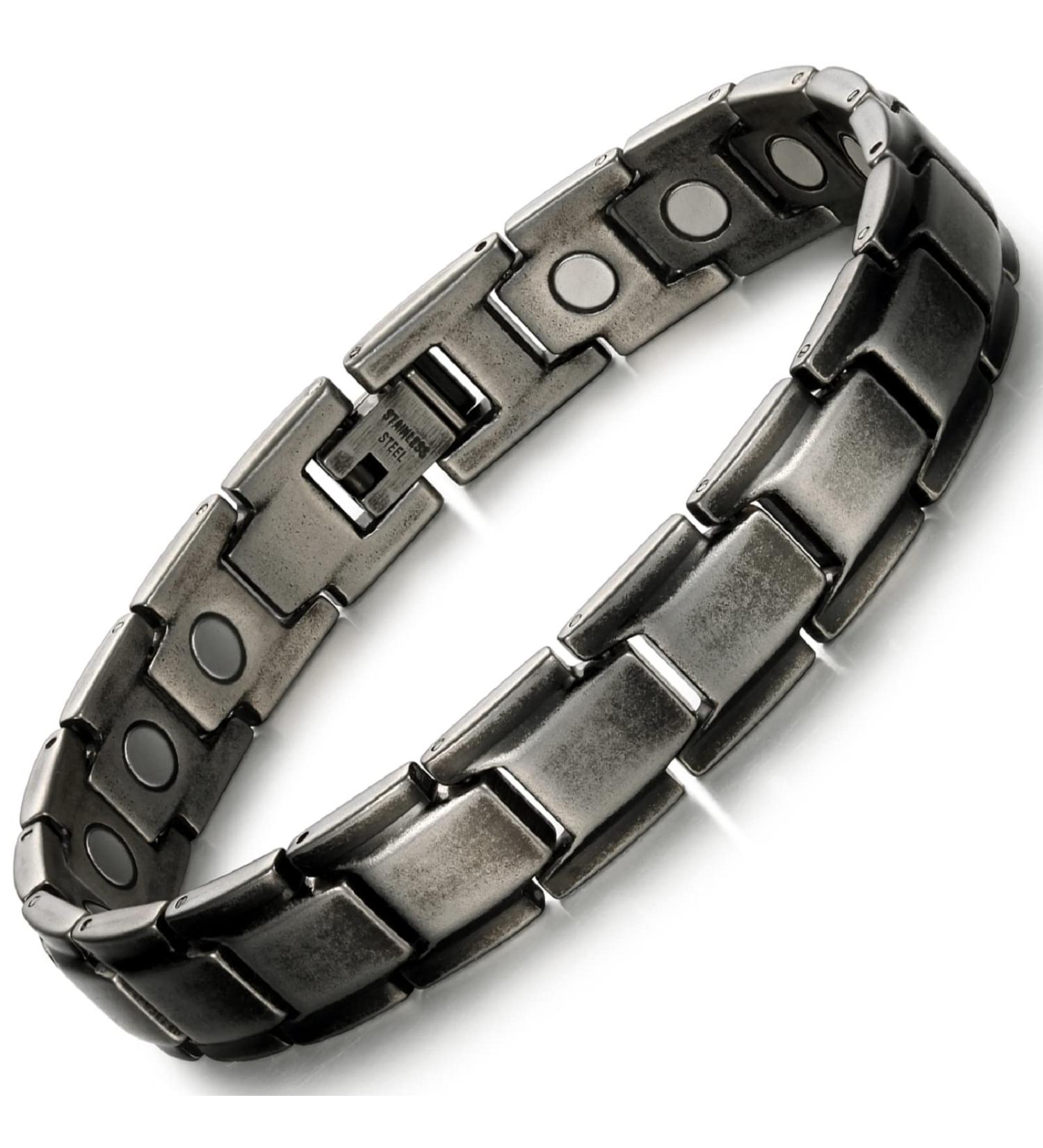 WELMAG Mens Titanium Steel Magnetic Therapy Bracelet for Arthritis Pain Relief - Adjustable Vintage Gift Box - Buy Online on GoSupps.com