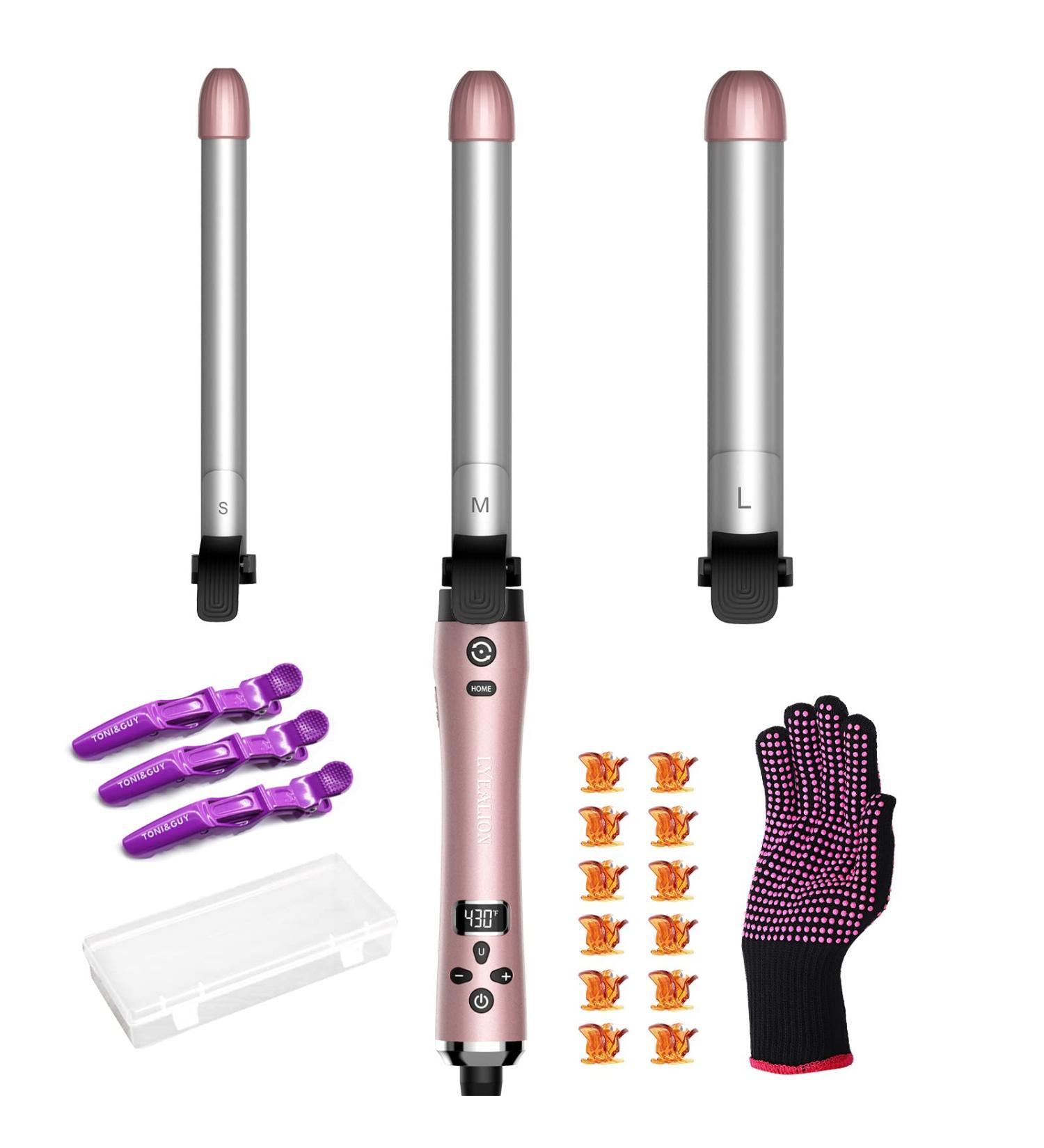 Automatic Hair Curling Wand with 3 Interchangeable Barrels | LCD Display, Fast Heat-Up | Ceramic Coating for All Hair Types | Rose Gold - Buy Online on GoSupps.com