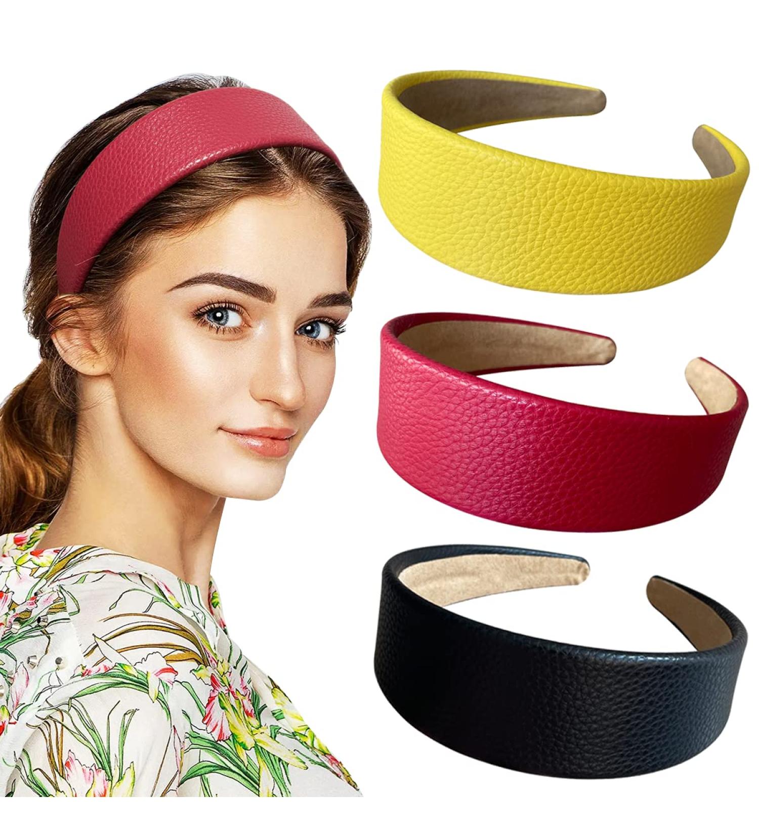 3pcs Wide Leather-like Headbands for Women Girls - Non-slip 1.5 inch Hair Hoops - Buy Online on GoSupps.com