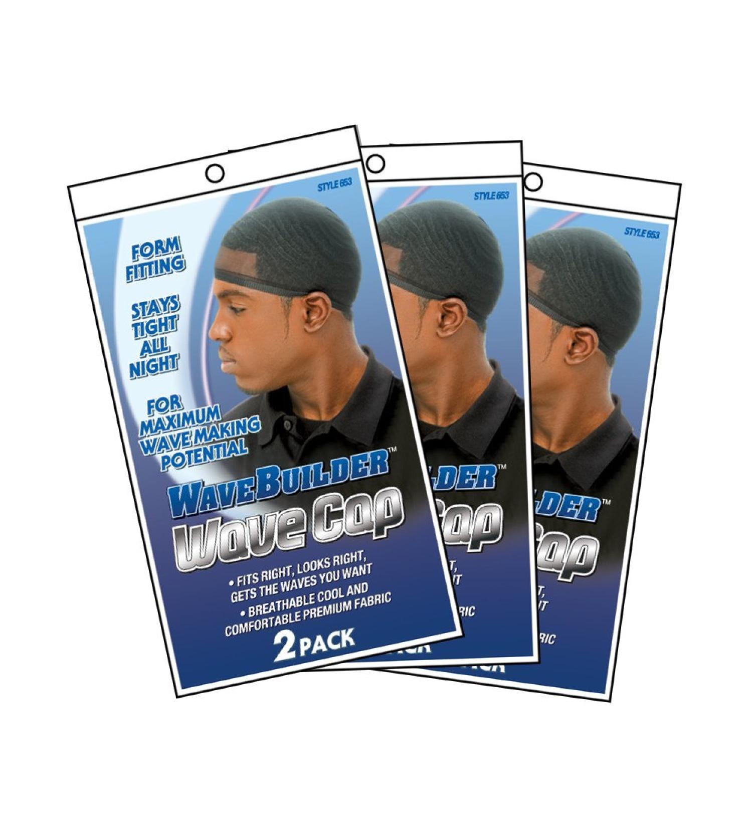 WaveBuilder Wave Cap | Promotes Healthy and Uniform Hair Waves 6 Pack (Black)