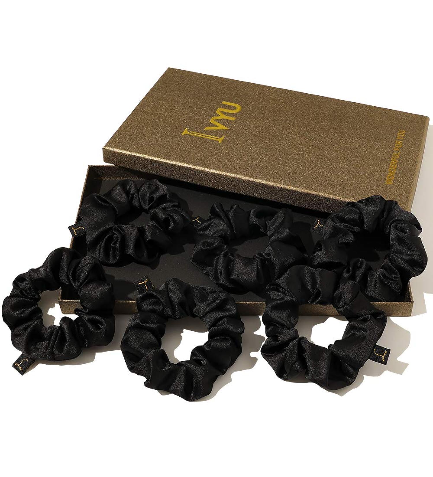 Black Satin Silk Scrunchies for Thick Hair - No Crease Hair Ties & Accessories - Buy Online on GoSupps.com