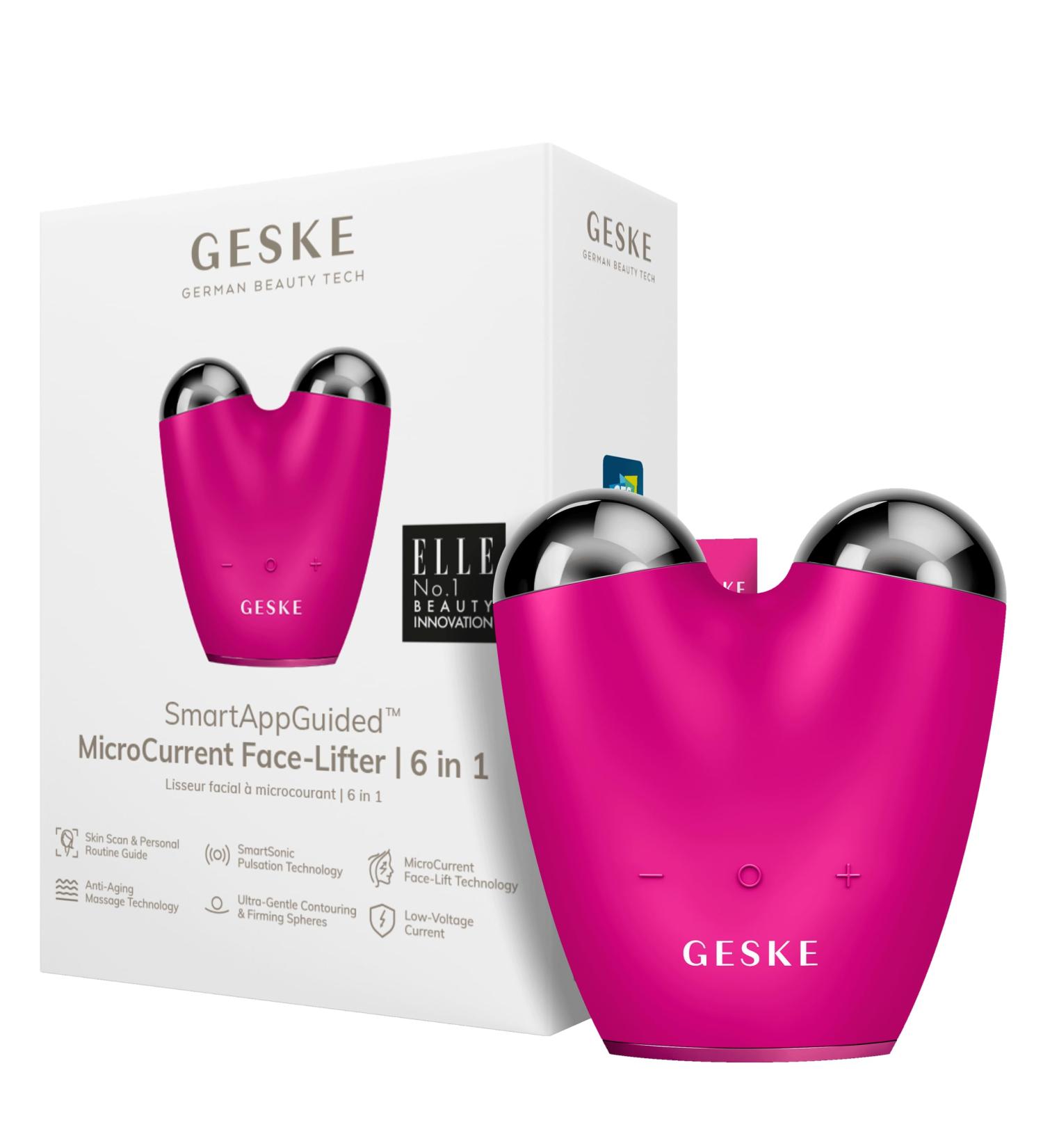 Geske SmartAppGuided Microcurrent Face-Lifter | 6-in-1 Anti-Aging Device for Facial Lifting Jawline Training & Double Chin Removal - Buy Online on GoSupps.com