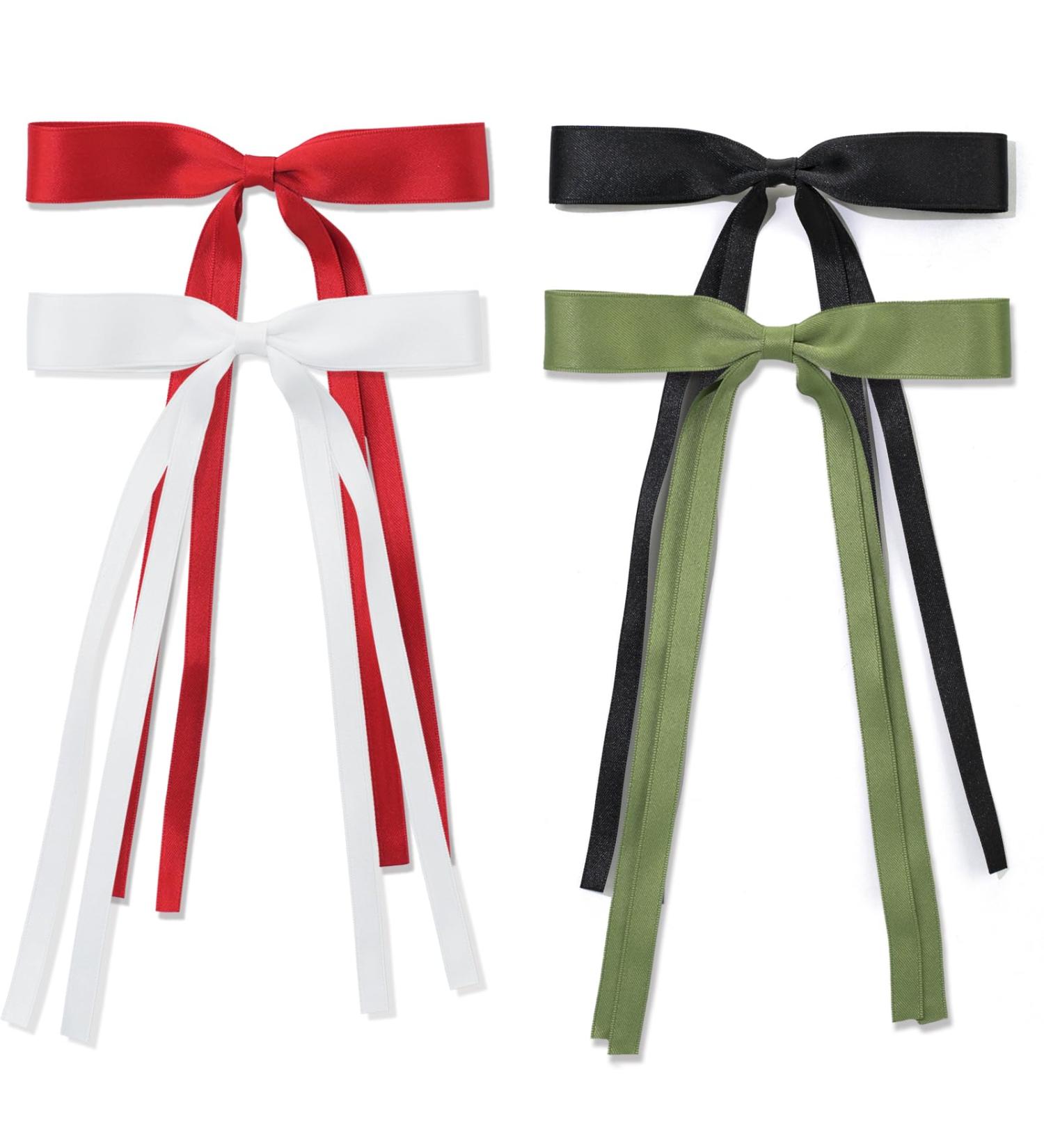 Ambesi Ribbon Hair Bow Hair Clips Red Black White Green Hair Clips Tassel Ribbon Bowknot for Women Girl Long Tail French Bow Hair Barrette Dress Up Accessories for Birthday/Party/Show/Christmas red+black+white+green - Buy Online on GoSupps.com