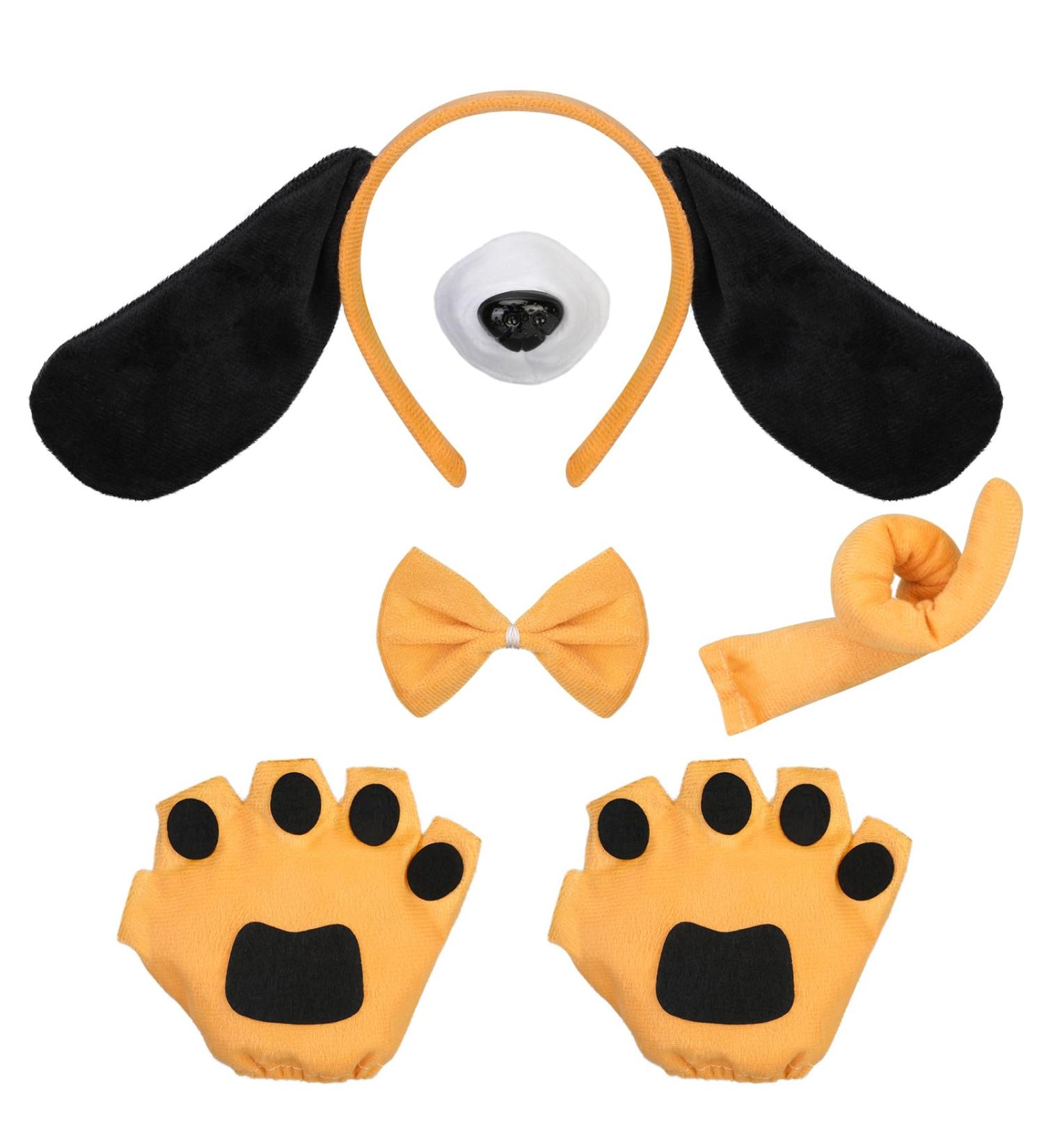 5-Piece Puppy Dog Costume Set for Adults & Kids - Headband Ears Fly Cock Fake Nose - Party Decoration Accessories in Yellow - Buy Online on GoSupps.com