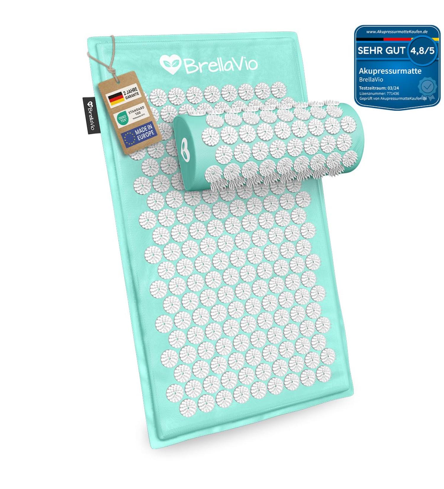 BRELLAVIO Acupressure Massage Mat with Pillow - Pastel Turquoise Acupuncture Relief for Back Neck Shoulders & Feet - Ultimate Relaxation & Tension Relief - Buy Online on GoSupps.com