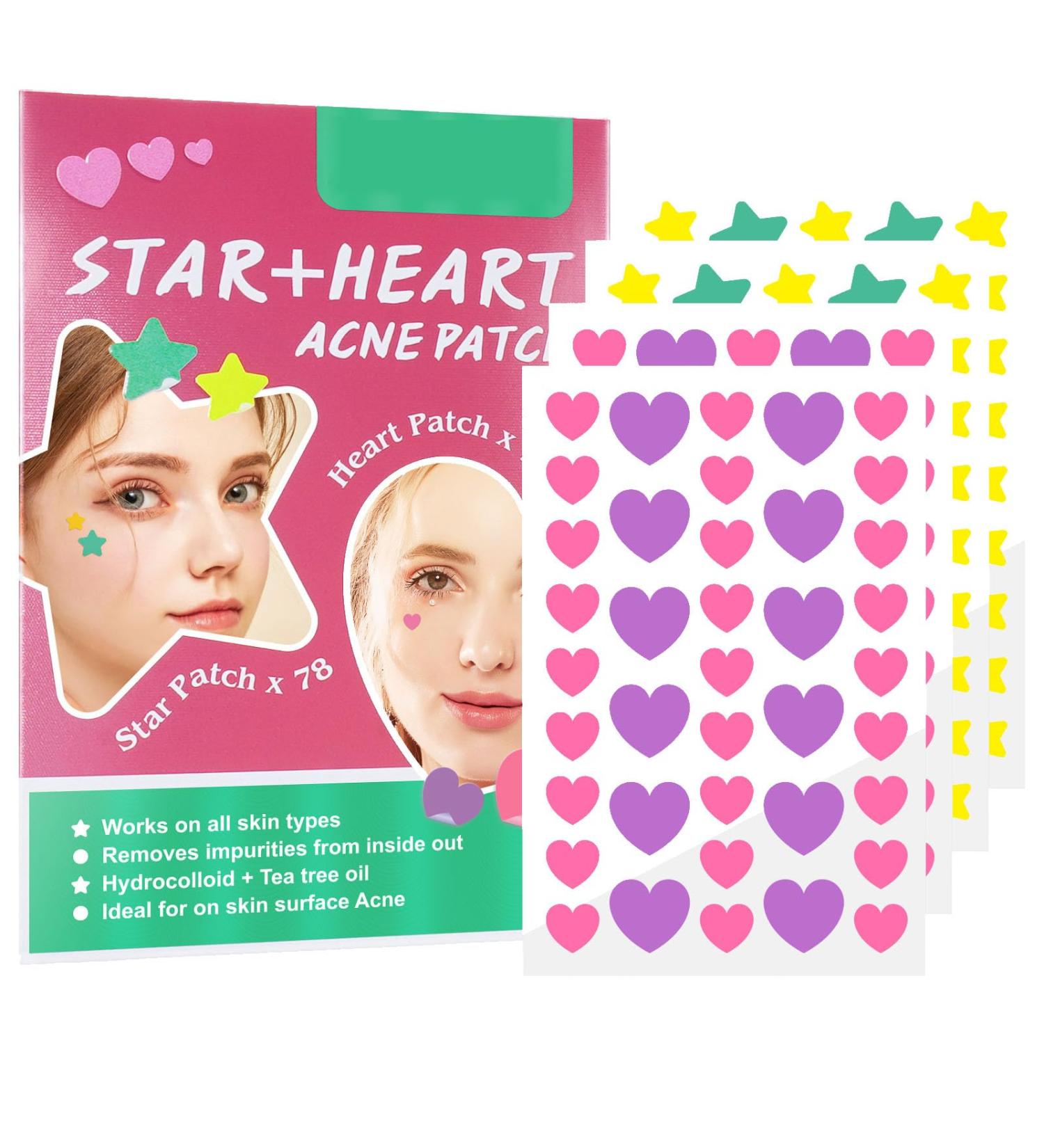 NOLLAM Pimple Patches for Face - 156 Hydrocolloid Acne Dots with Tea Tree & Calendula Oil - Star & Heart Shapes for Effective Zit Treatment - Buy Online on GoSupps.com