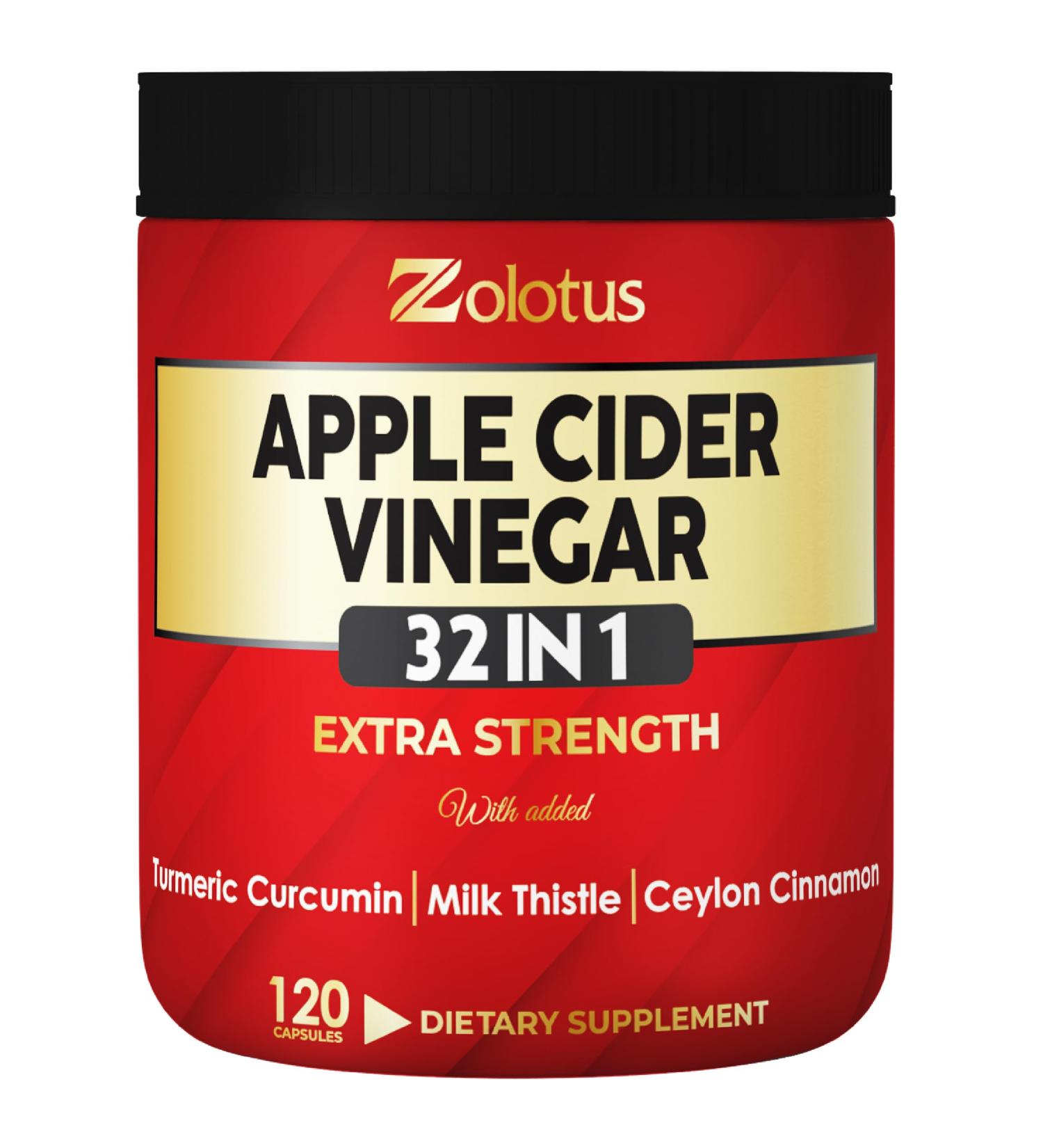 Zolotus 32 in 1 Apple Cider Vinegar Capsules with Turmeric Cinnamon Milk Thistle Elderberry Quercetin for Support Digestion Immune 120 Capsules - Buy Online on GoSupps.com