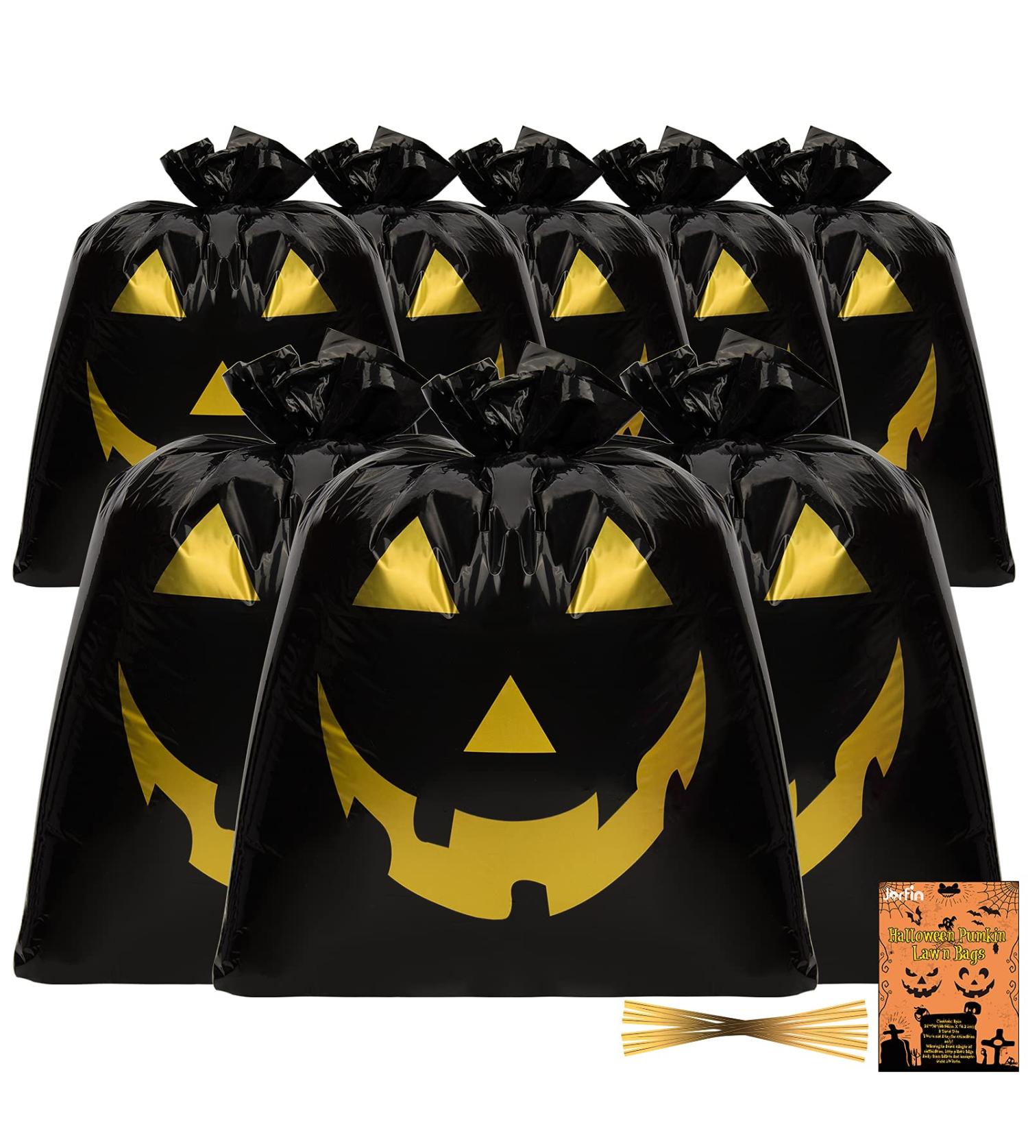 8-Pack Halloween Leaf Bags 24x30in with Twist Ties - Pumpkin Trash Lawn Garbage Fall Decorations for Outdoor Yard - Jack O Lantern Holiday Decoration - Black - Buy Online on GoSupps.com