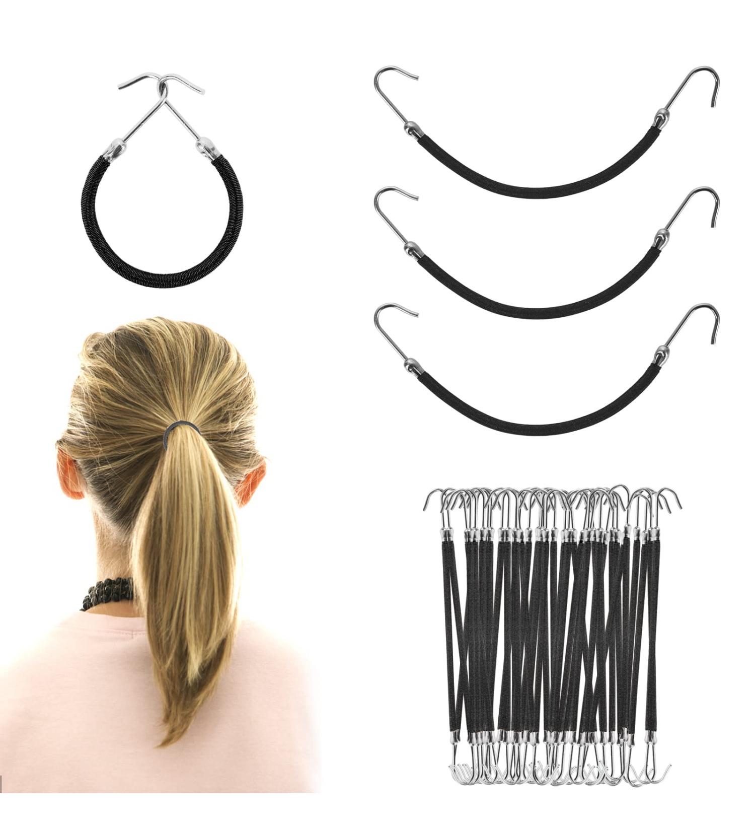 Sibba 15 Pieces Elastic Hook Hair Ties - Black Bungee Hair Cord Ponytail Holder for All Hair Types - Buy Online on GoSupps.com