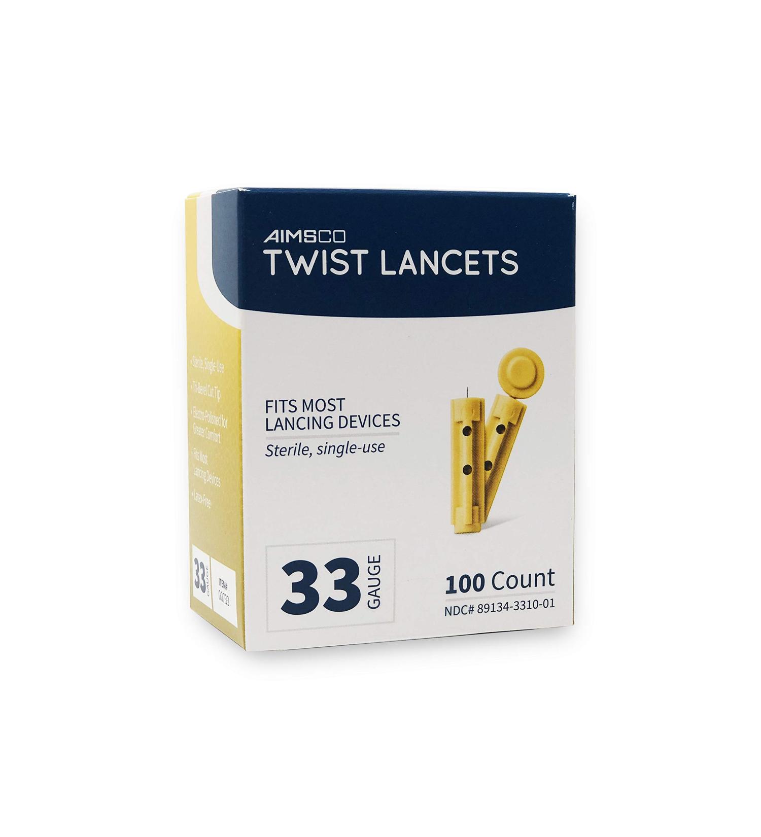 AIMSCO 33 Gauge Twist Lancet - 100 Count | Ultra-Fine Needle for Smooth Blood Sampling - Buy Online on GoSupps.com