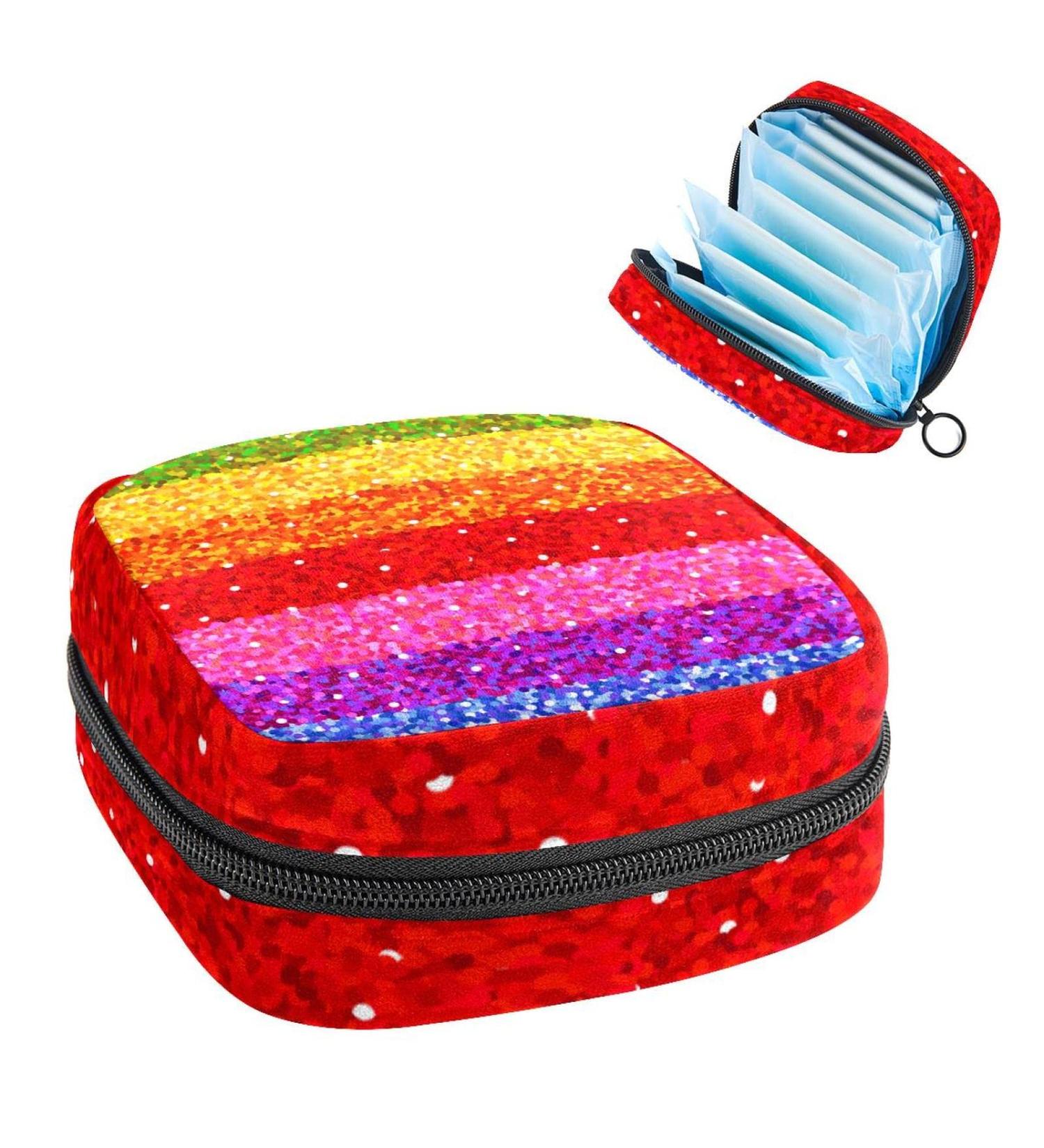 Women's Portable Period Kit - Rainbow Striped Storage Bag with Pockets | Feminine Products Organizer - Buy Online on GoSupps.com