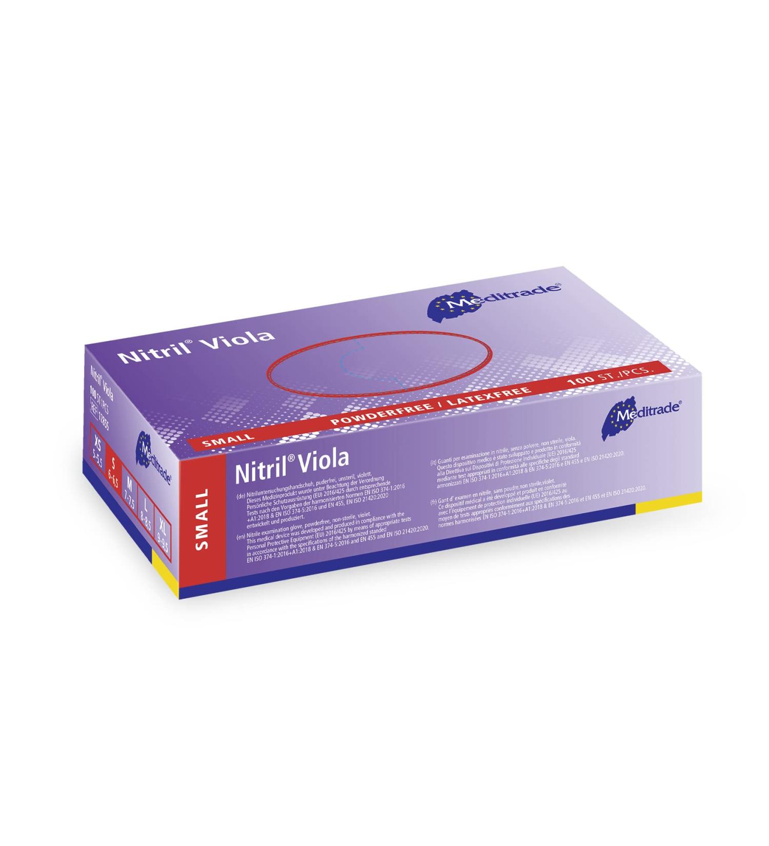 Meditrade Nitrile Examination Gloves - Medium, Powder-Free, Hypoallergenic, Heavy Duty, Long Cuff, Ambidextrous - Bulk Buy for Any Sector (Small, Violet) - Buy Online on GoSupps.com