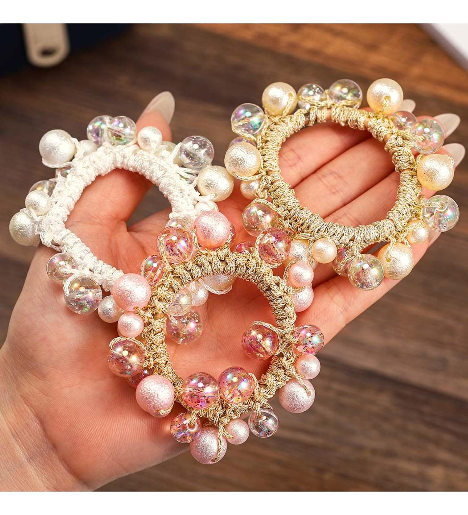 Brinie Beads Hair Ties - Black Pearl Elastic Scrunchies for Women and Girls (Pack of 3) - Buy Online on GoSupps.com