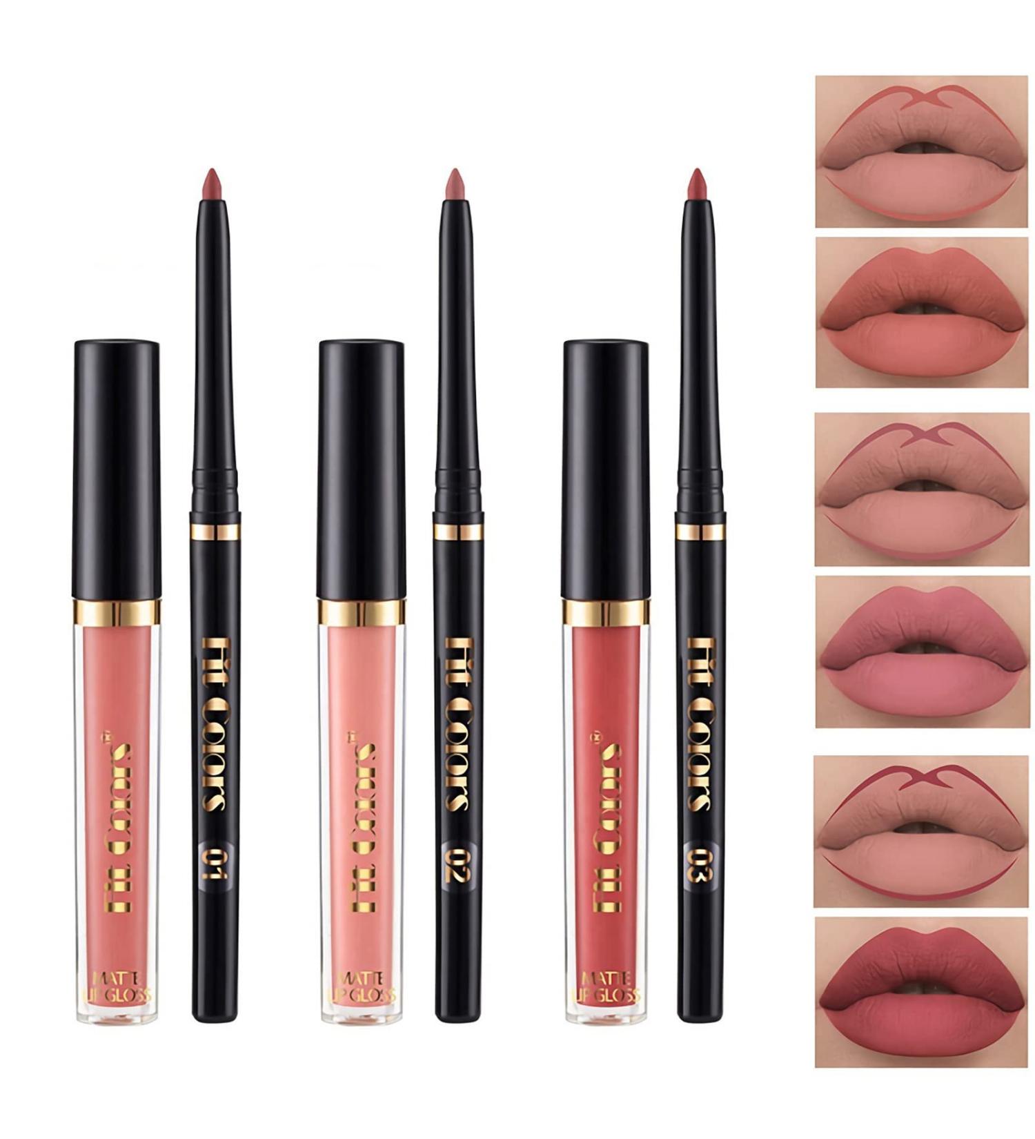 SUMEITANG 6Pcs Lip Liner and Lipstick Makeup Set - Waterproof Long Lasting Matte Nude Liquid Lipstick with Matching Lipliner Pencils - Perfect Lip Gloss Gift Set for Girls & Women - Buy Online on GoSupps.com